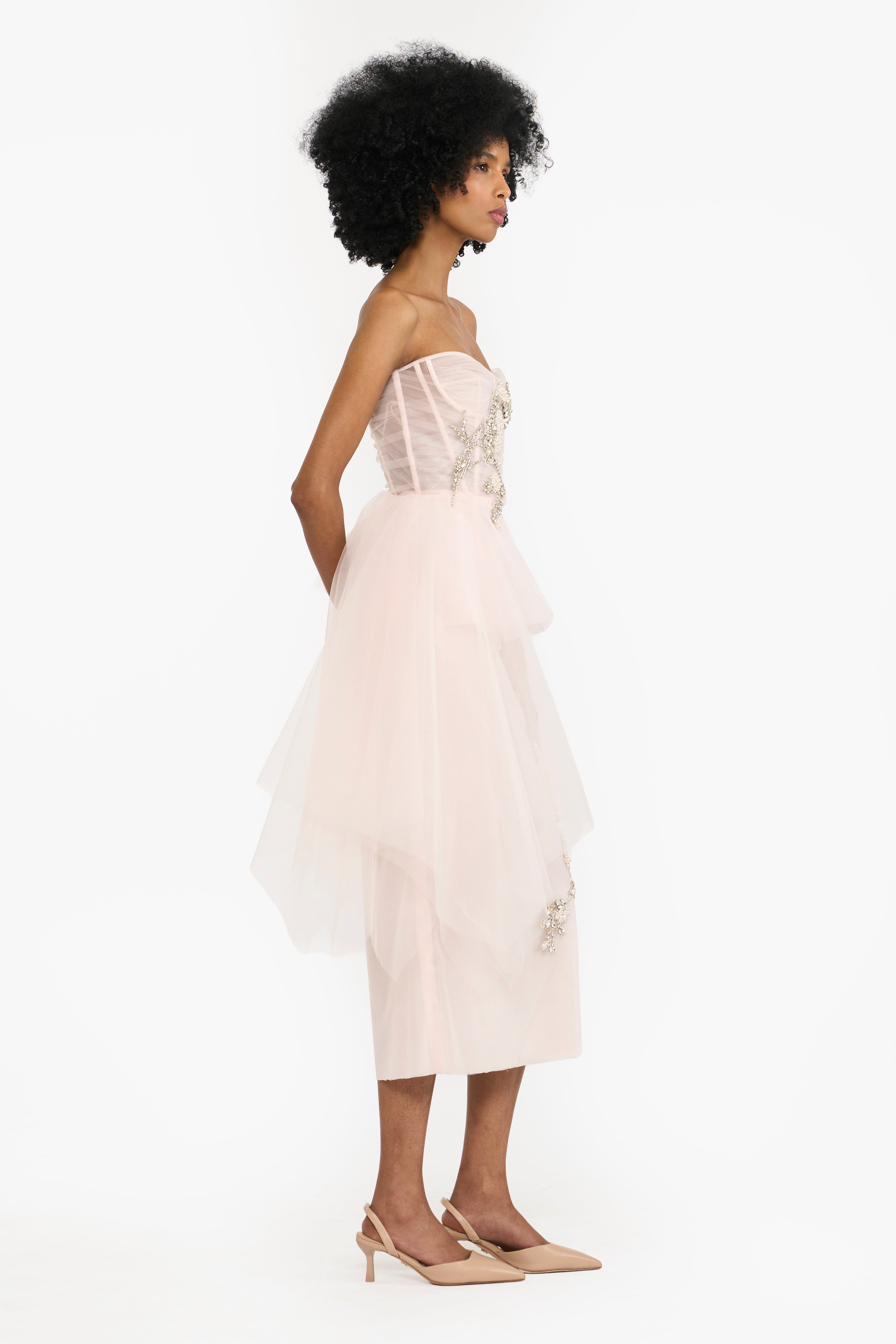 Crystal Embellished Tulle Pencil Dress