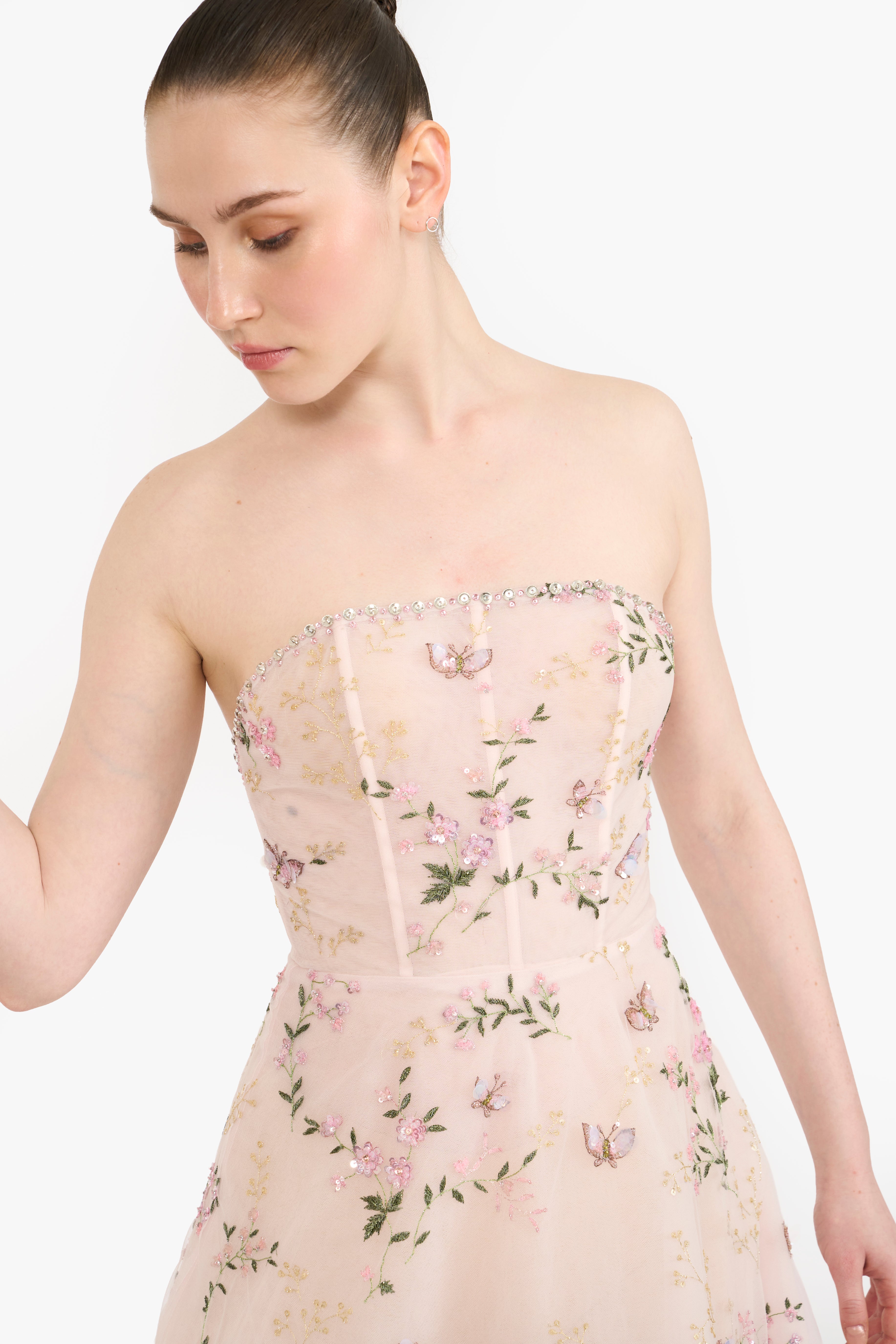 Embroidered Tulle Tea Length Maxi