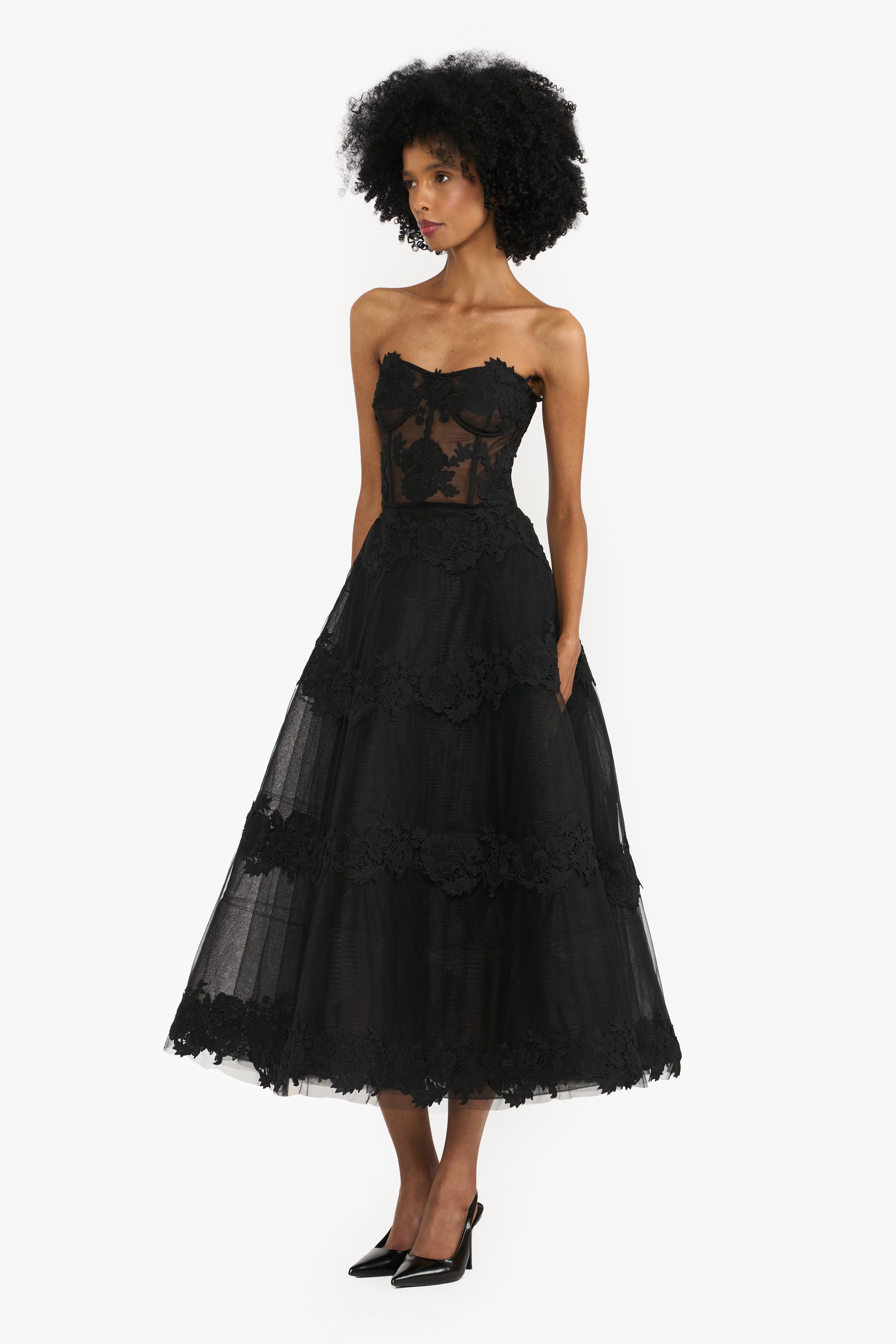 Flat Tulle Midi With Guipure Lace