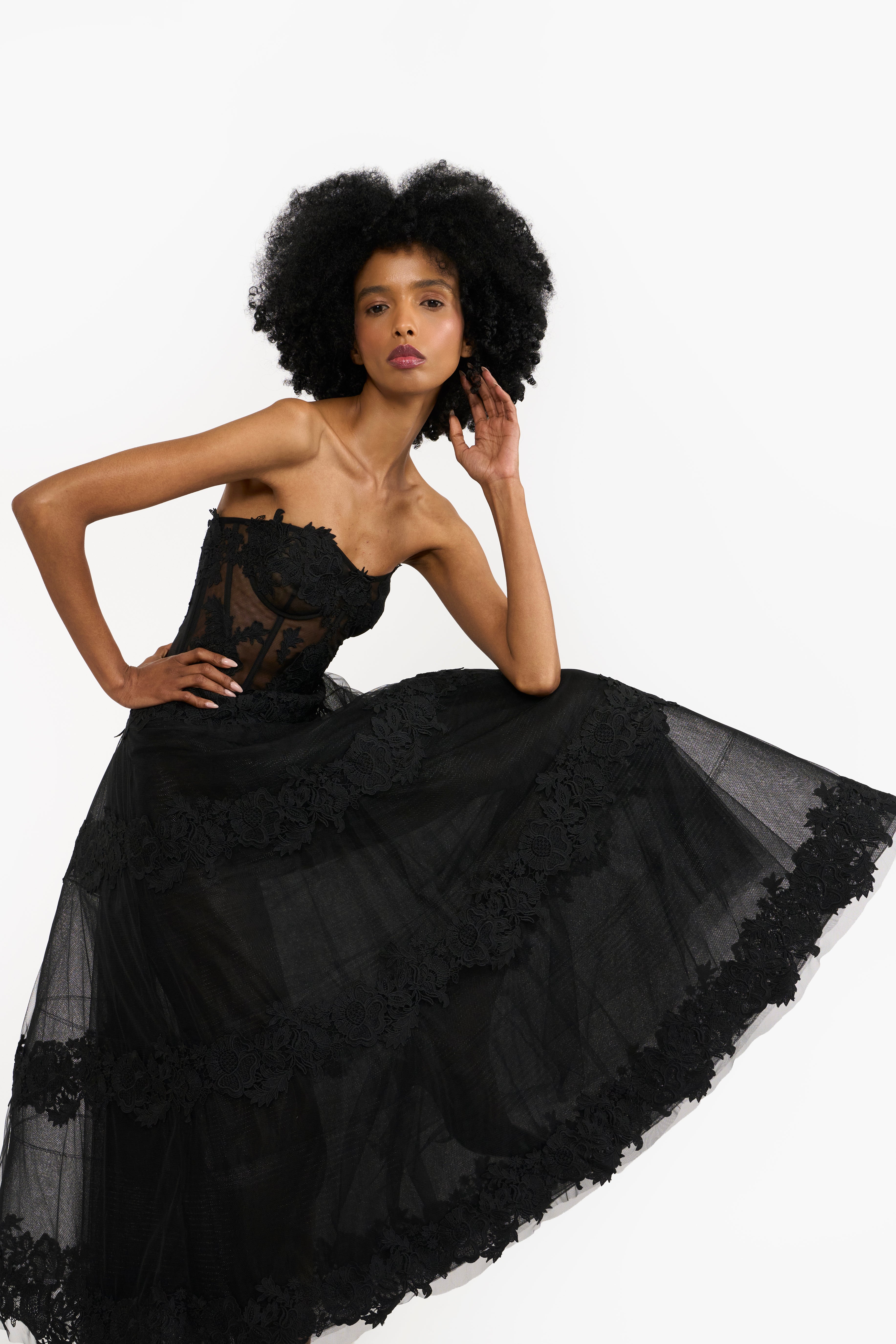 Flat Tulle Midi With Guipure Lace