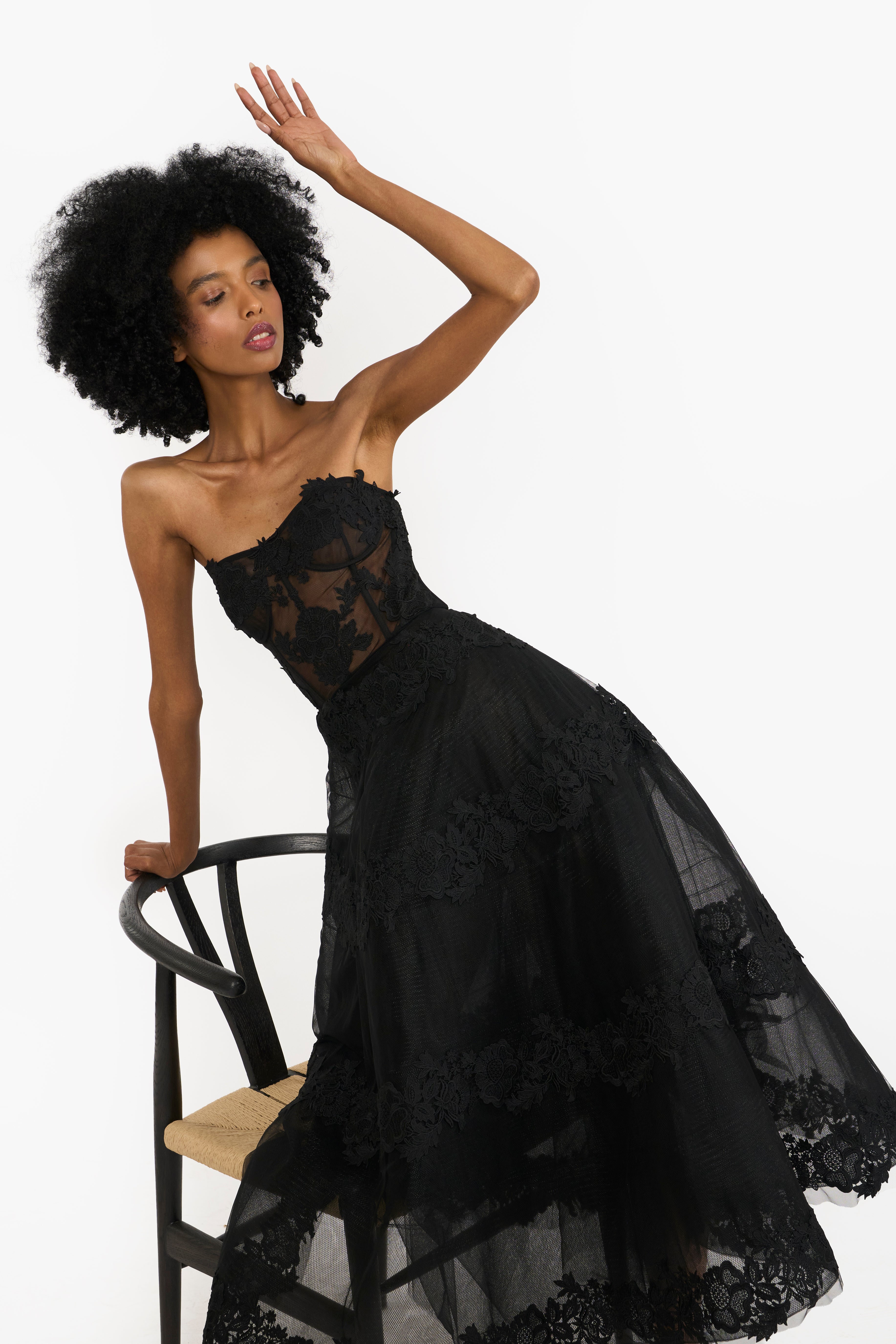 Flat Tulle Midi With Guipure Lace