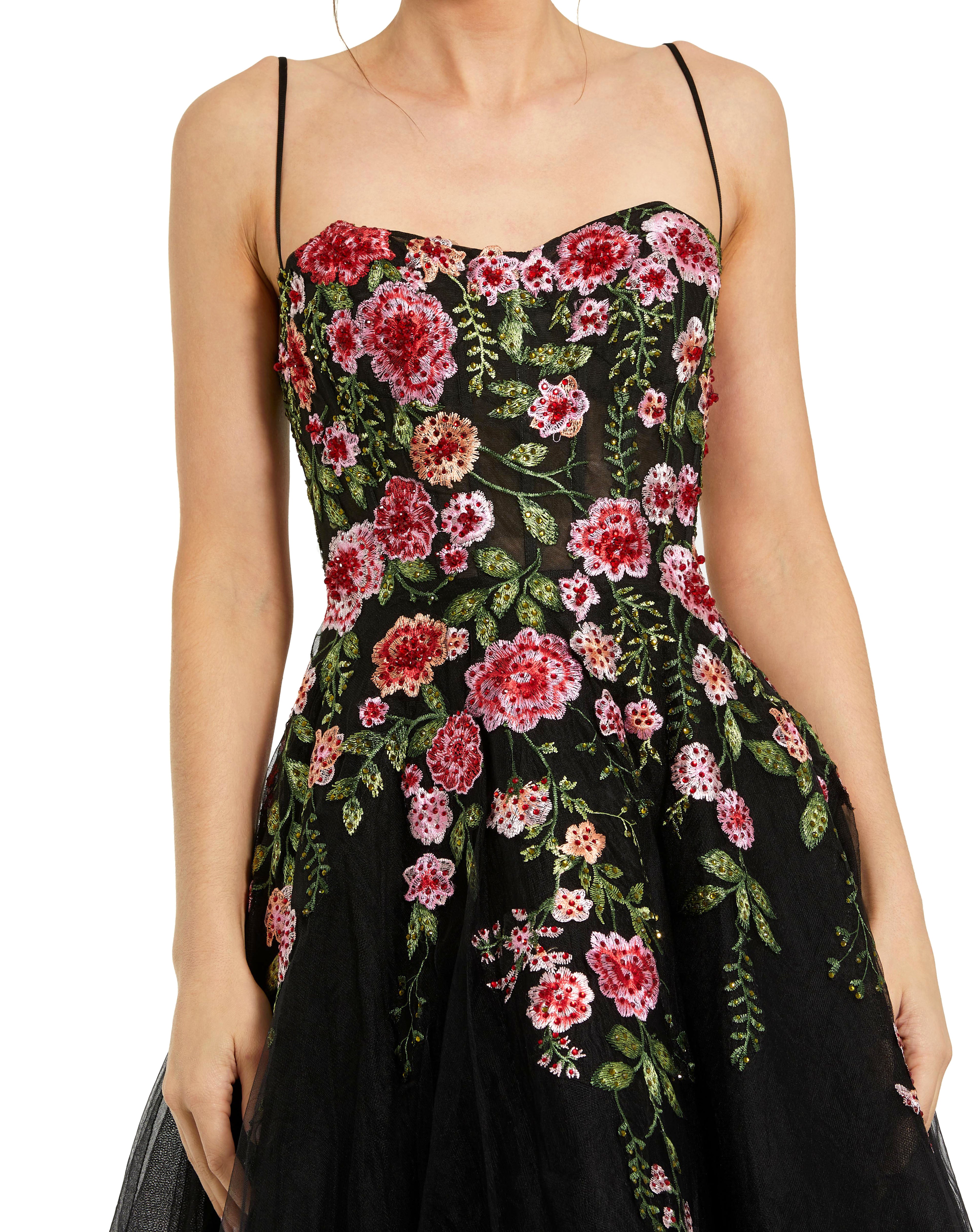 Black Floral Embroidered Midi Dress
