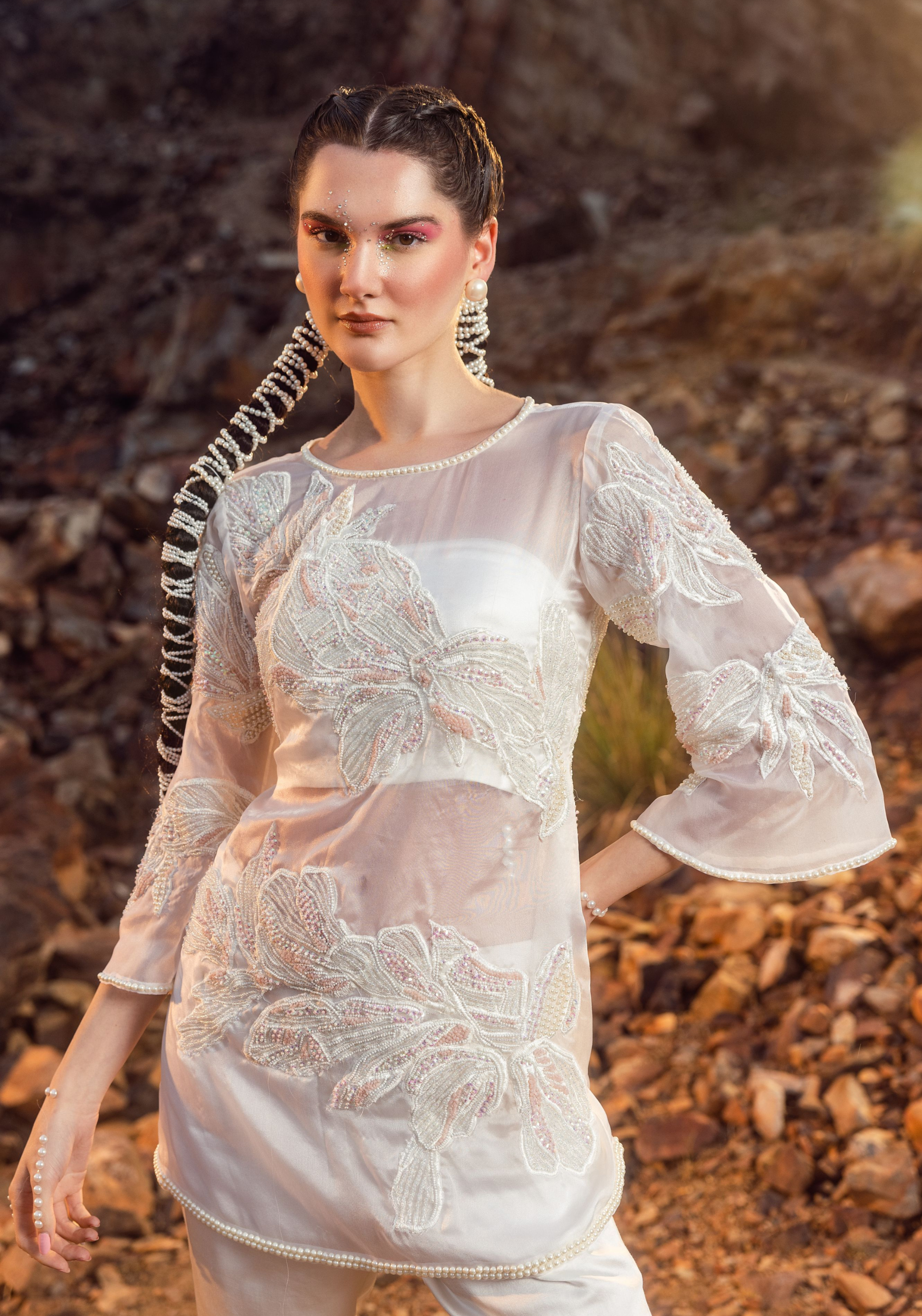 Pearl White Kurta with Pant Set