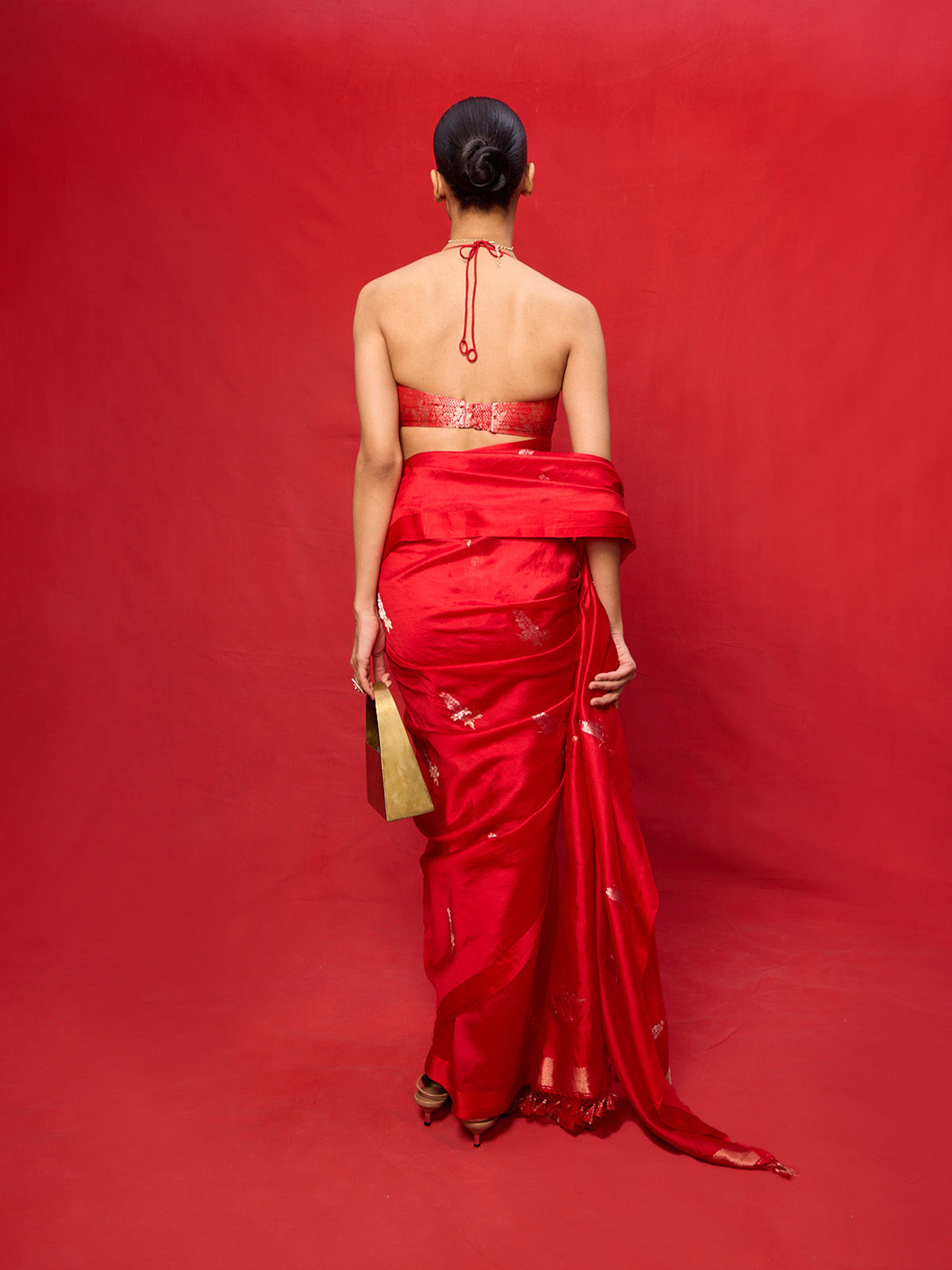 Handwoven Red Silk Embroidered Saree