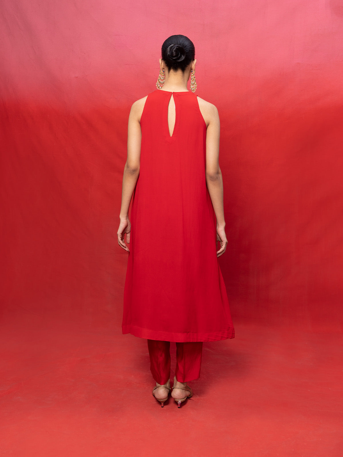 Handwoven Red Georgette Embroidered Suit Set