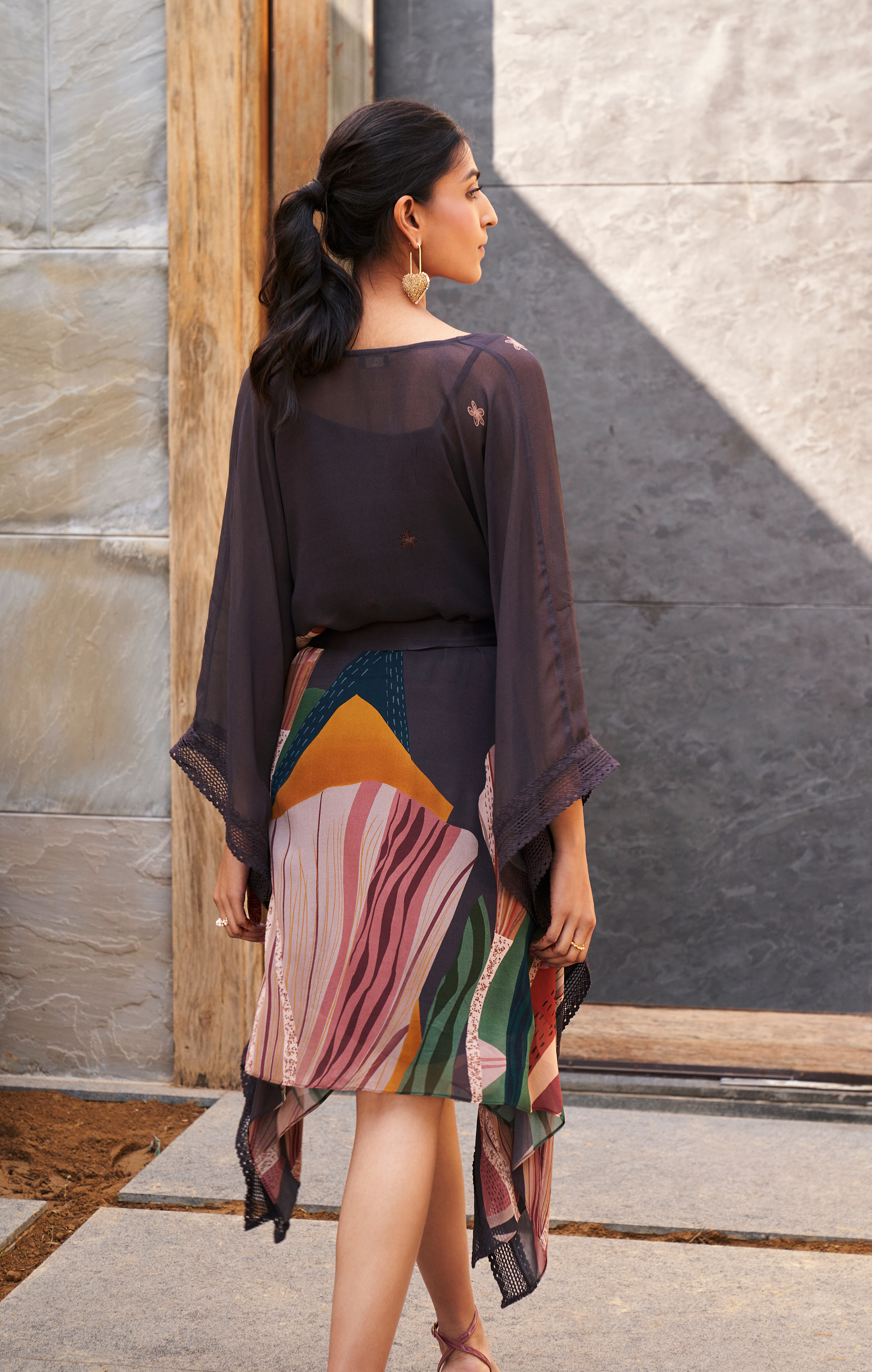 Midnight Blue Abstract Garden Kaftan
