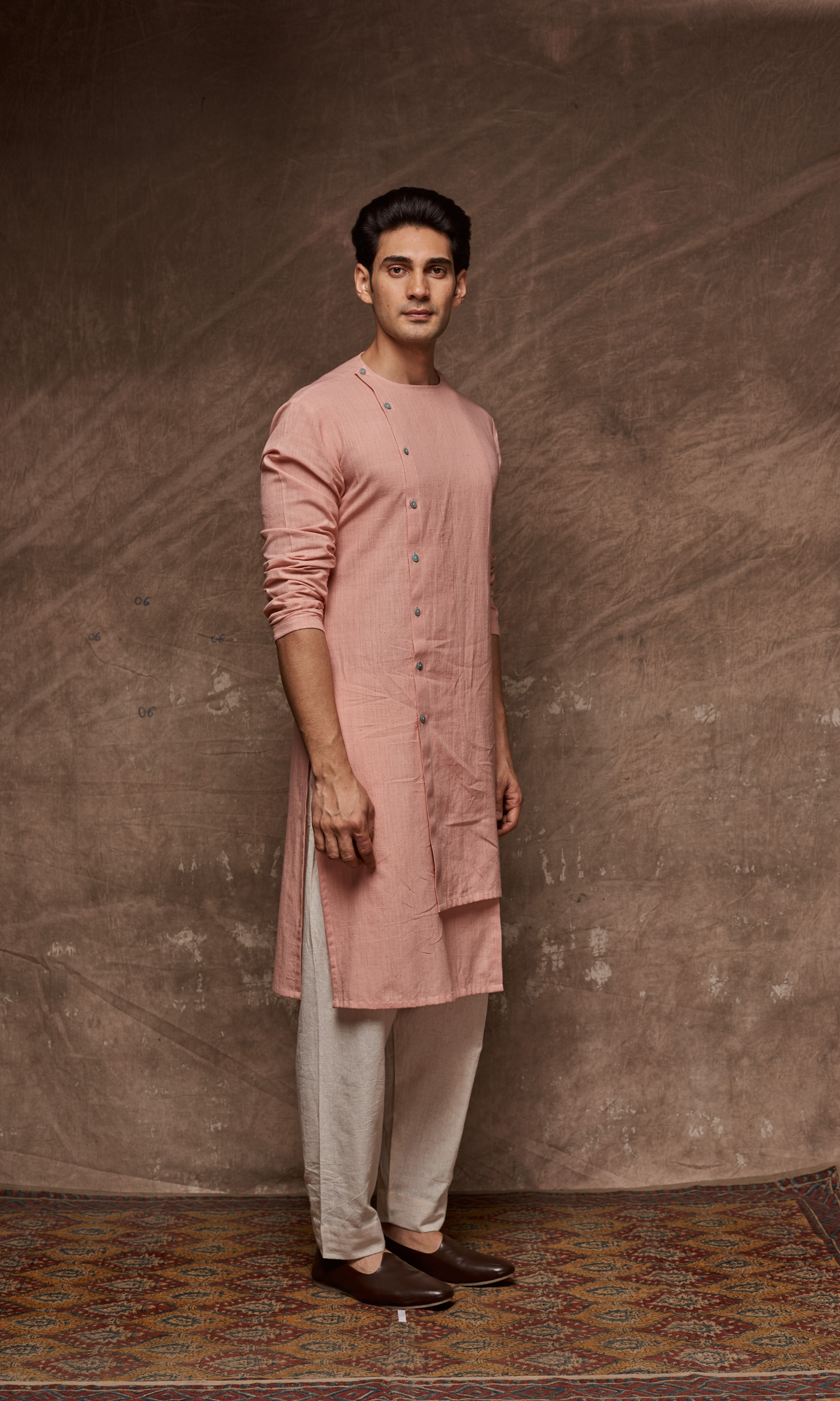 Dusky pink asymmetric classic kurta