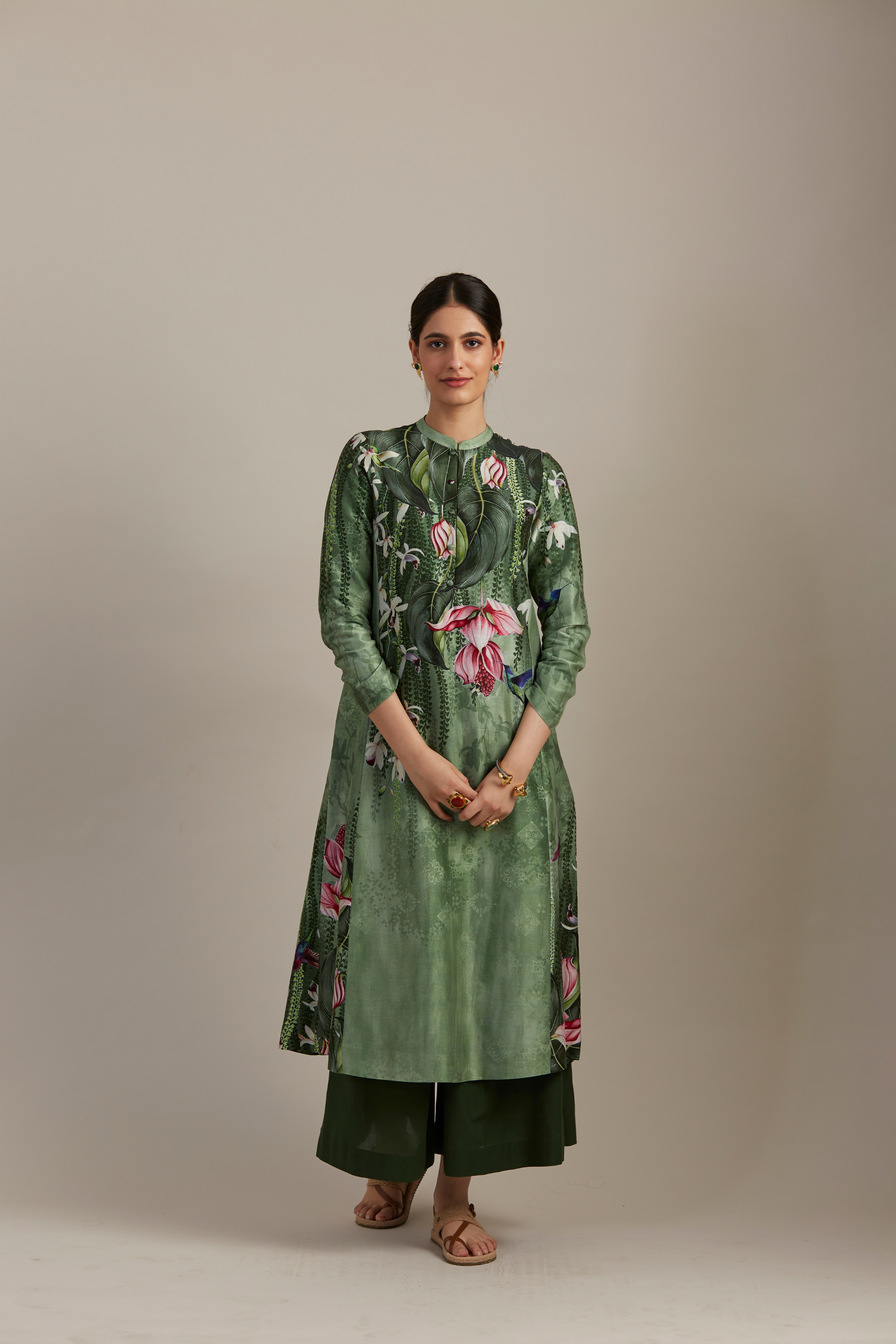 Emerald Foresta Printed Silk Chanderi Kurta