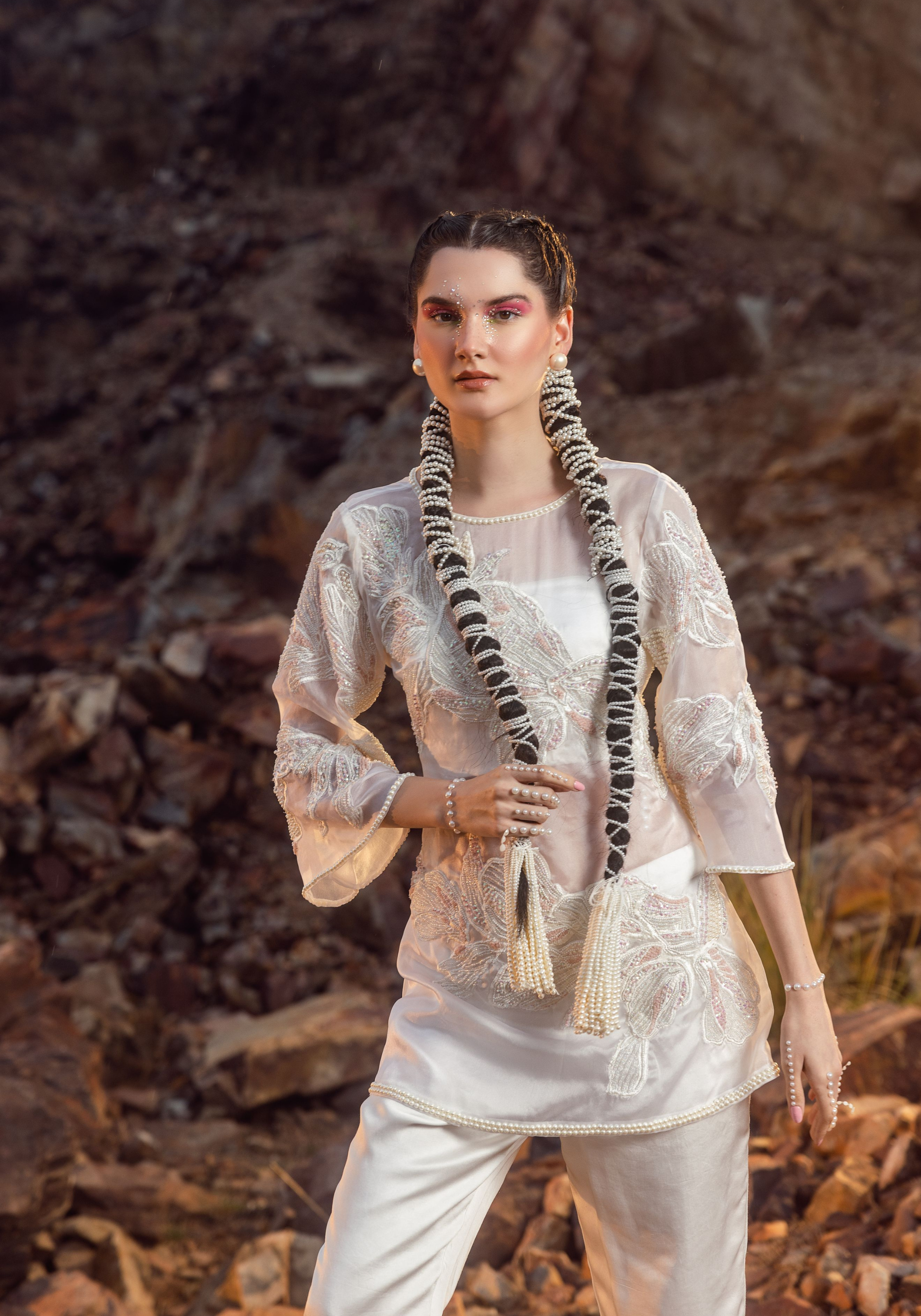 Pearl White Kurta with Pant Set