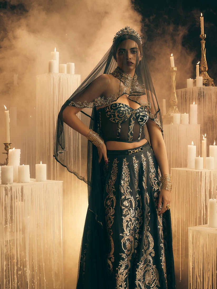 The 'forget Me Not' Lehenga In Black