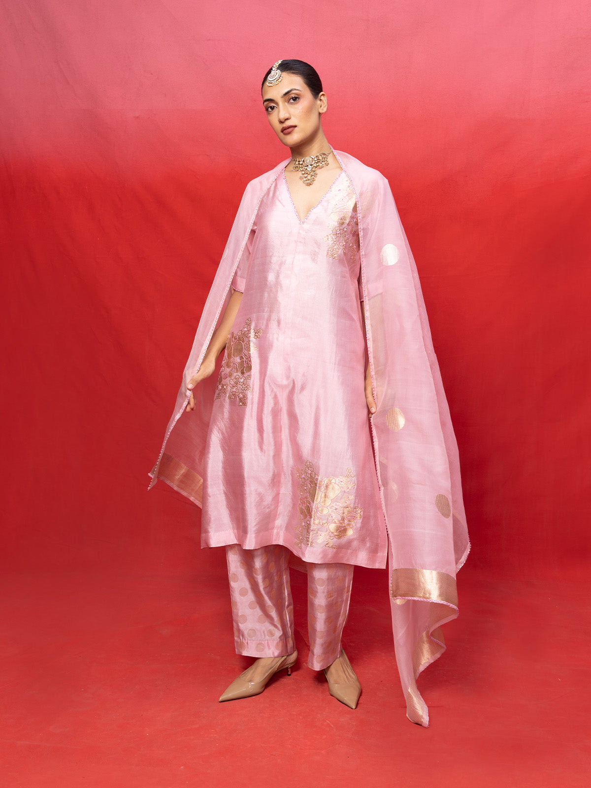 Handwoven Pink Silk Banarasi Suit Set