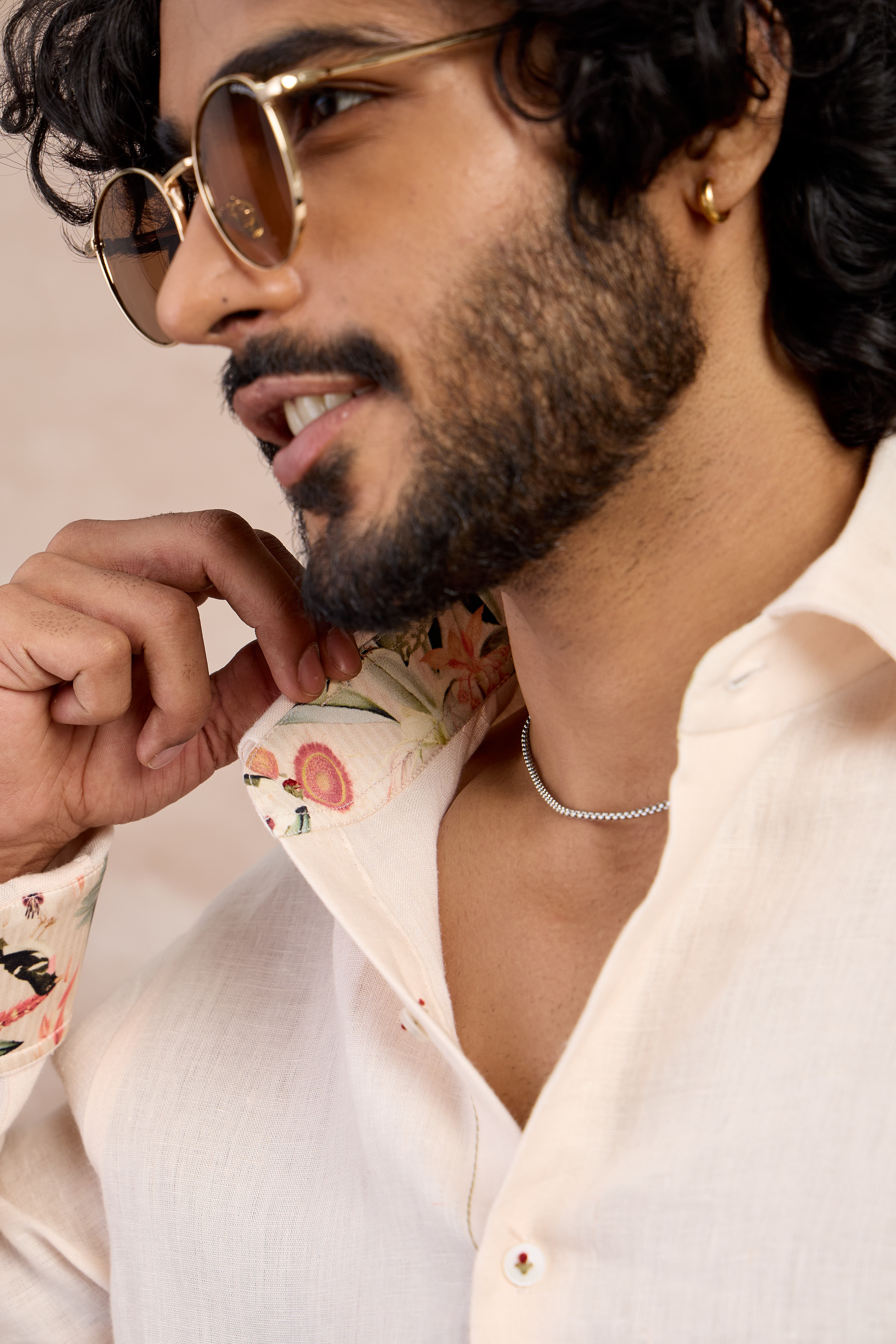 Botenical Peach Flower Emb Linen Shirt