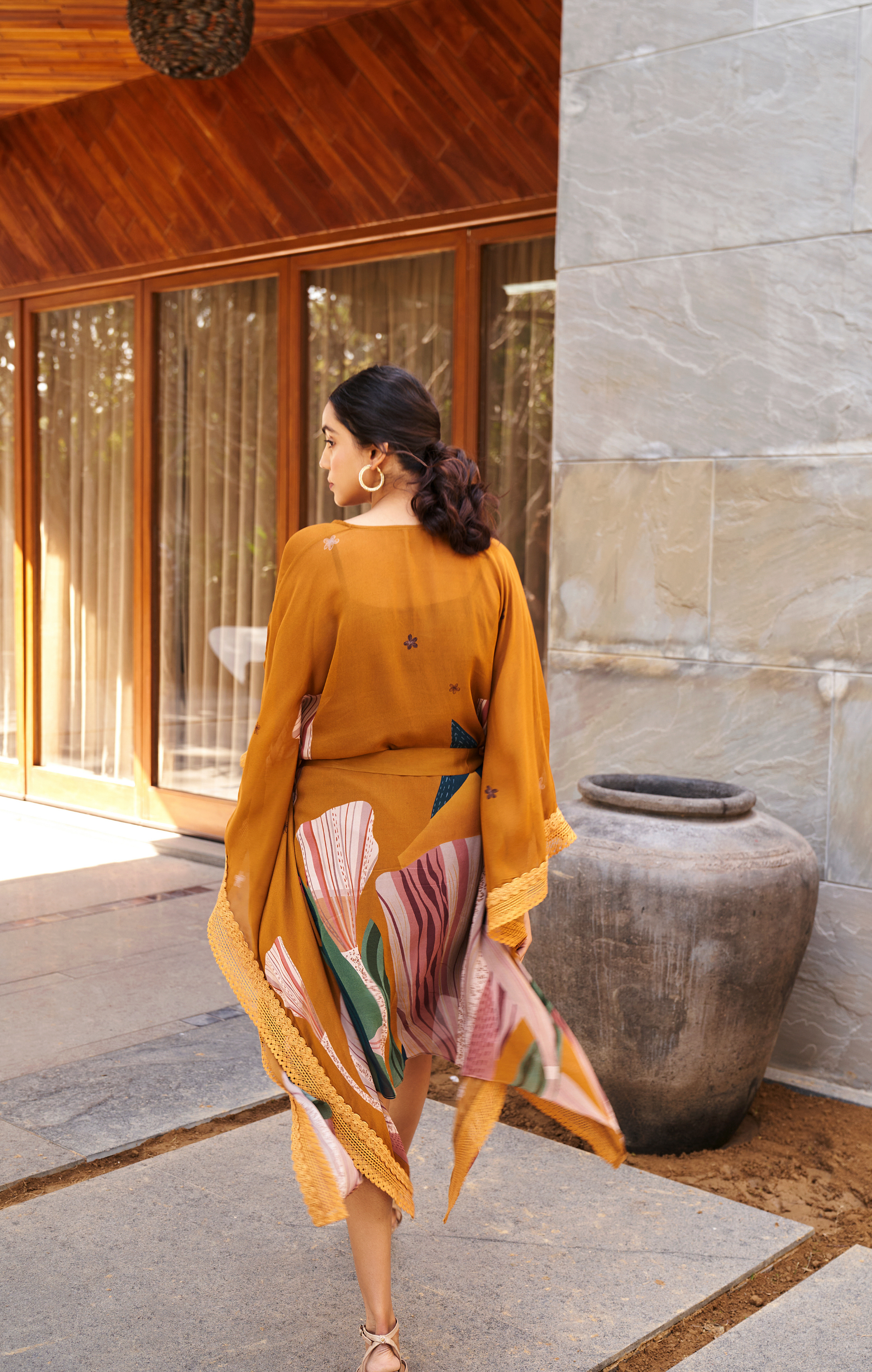 Mustard Yellow Abstract Garden Kaftan