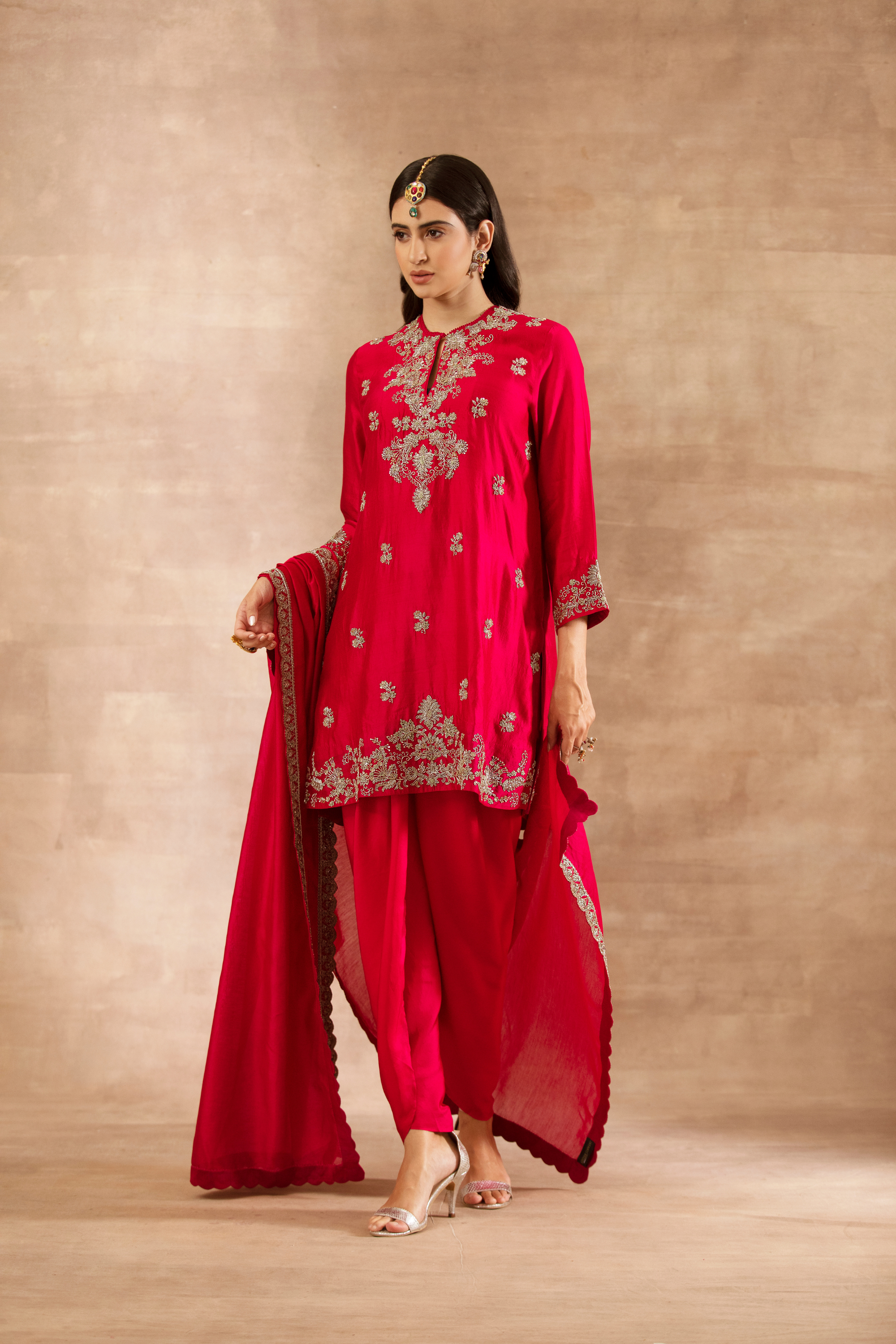 Red Embroidered Tunic Set