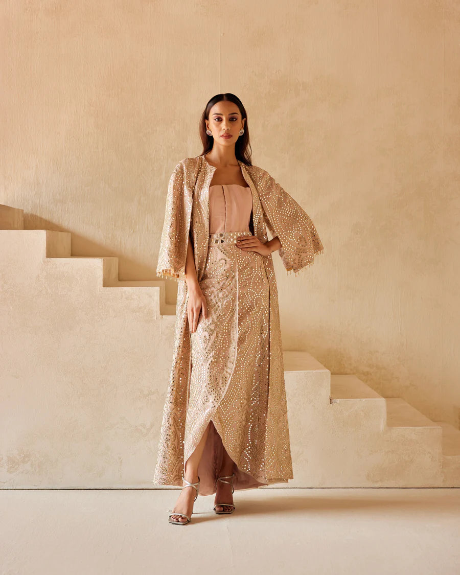 Long Overlap Skirt With Long Jacket And String Corset