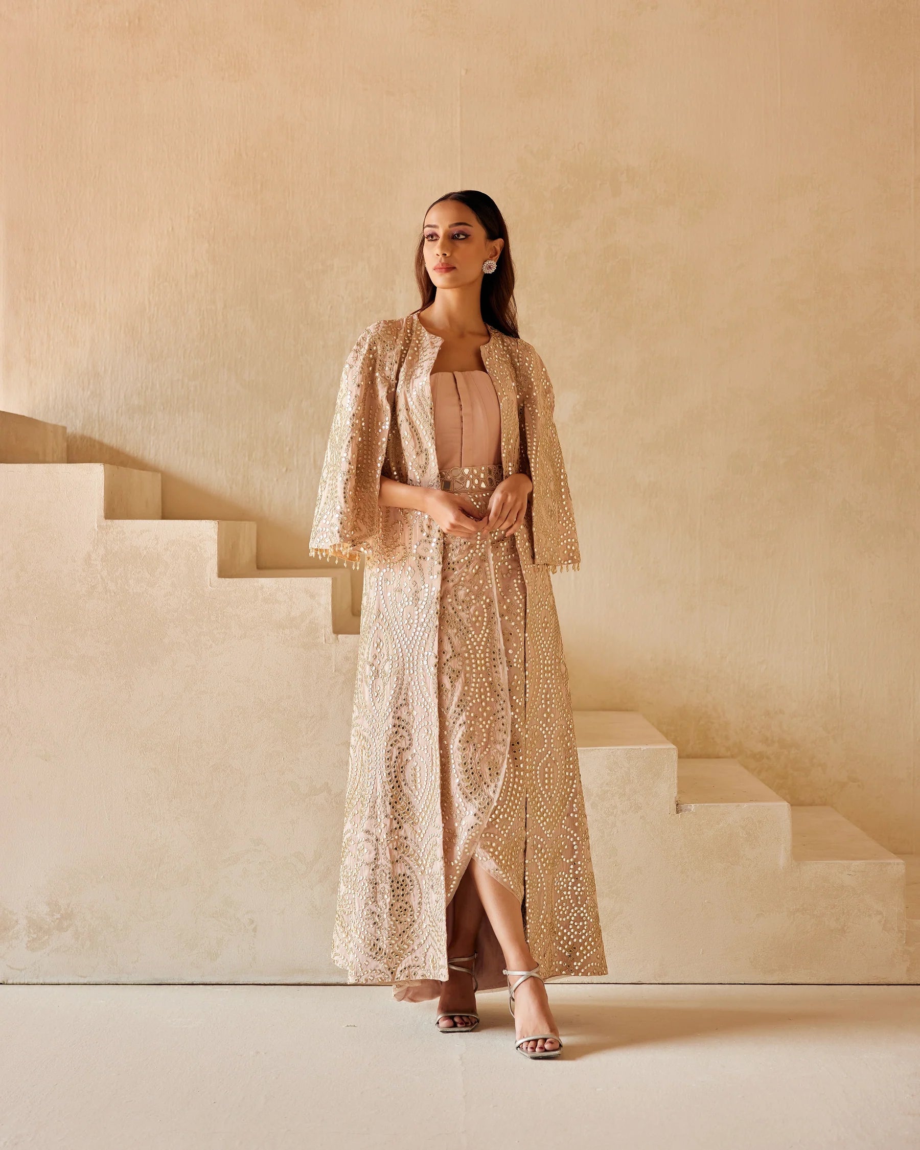 Long Overlap Skirt With Long Jacket And String Corset