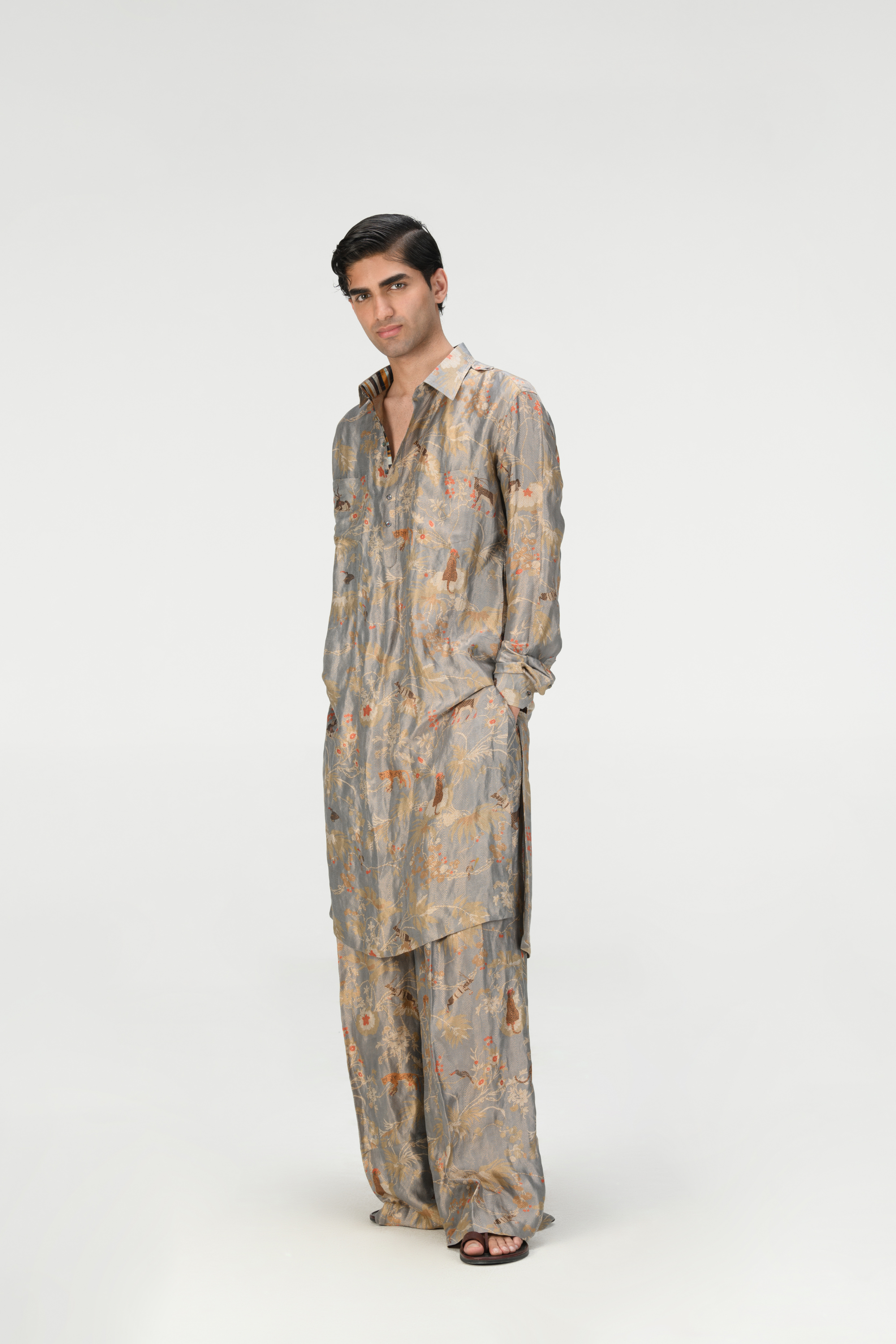 Rainforest Bullet Kurta Monsoon Cloud Zig Zag Silk Brocade