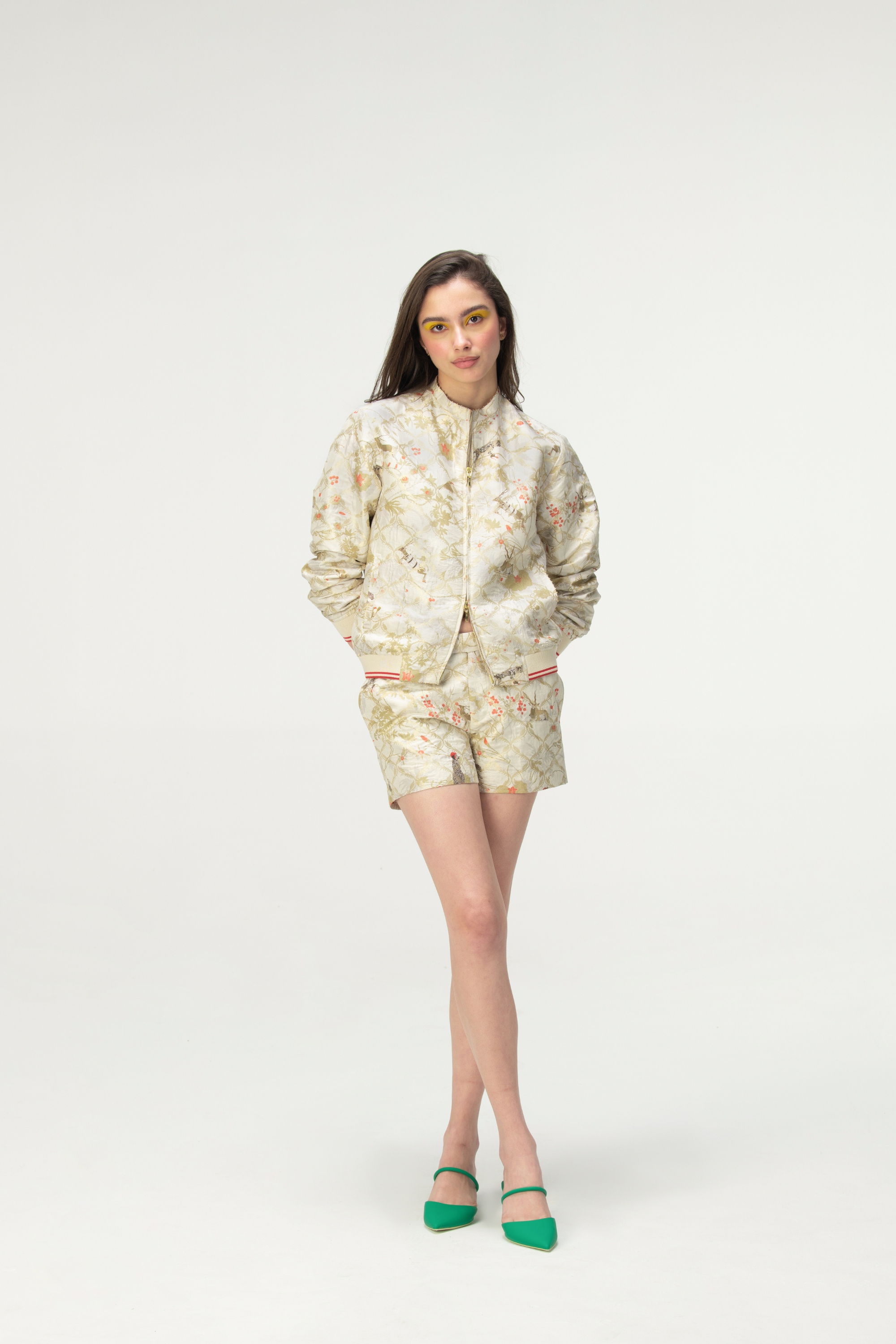 Rainforest Janbaaz Bomber Jacket Ivory Silk Brocade