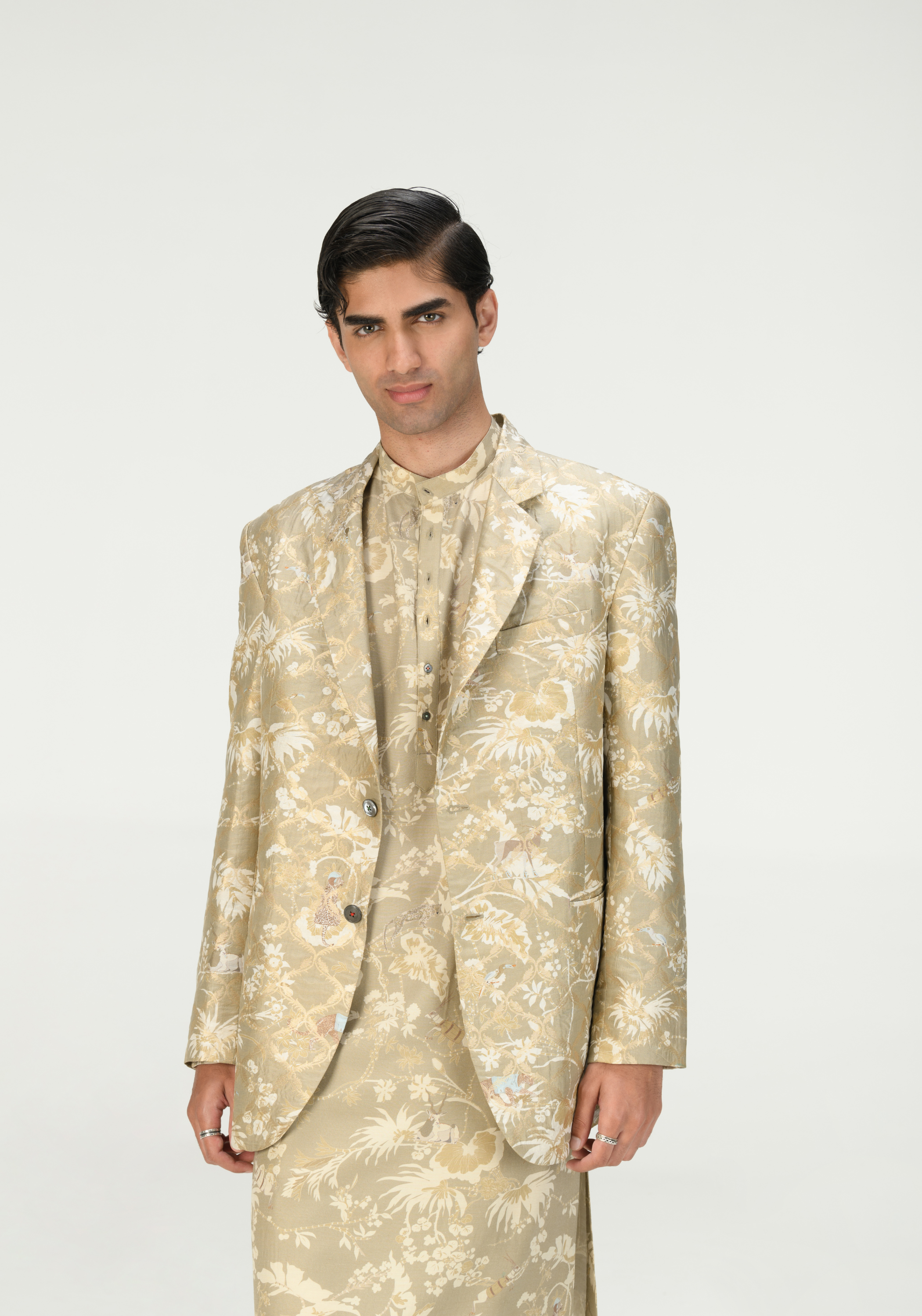Rainforest Classic Trousers Ogrey Rainforest Silk Brocade