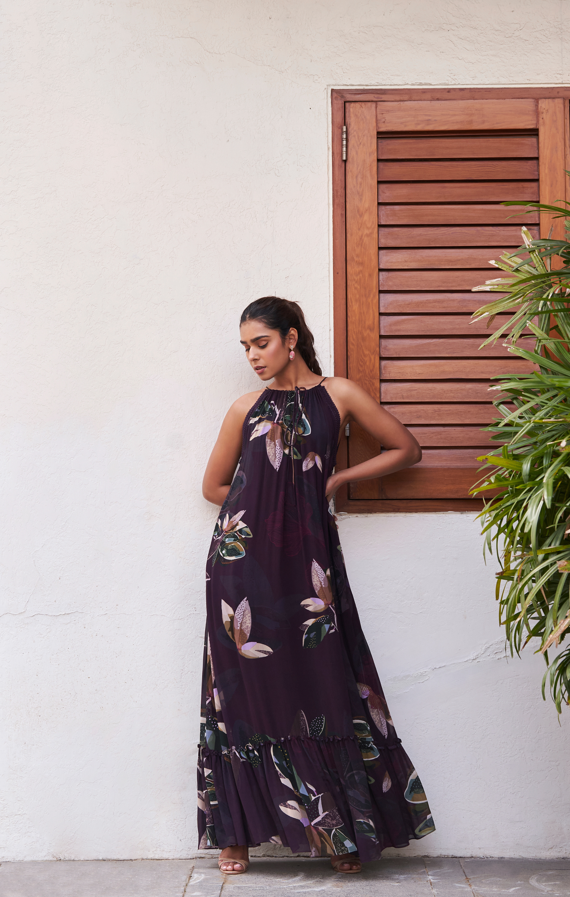 Botanical Leaf Maxi Dress