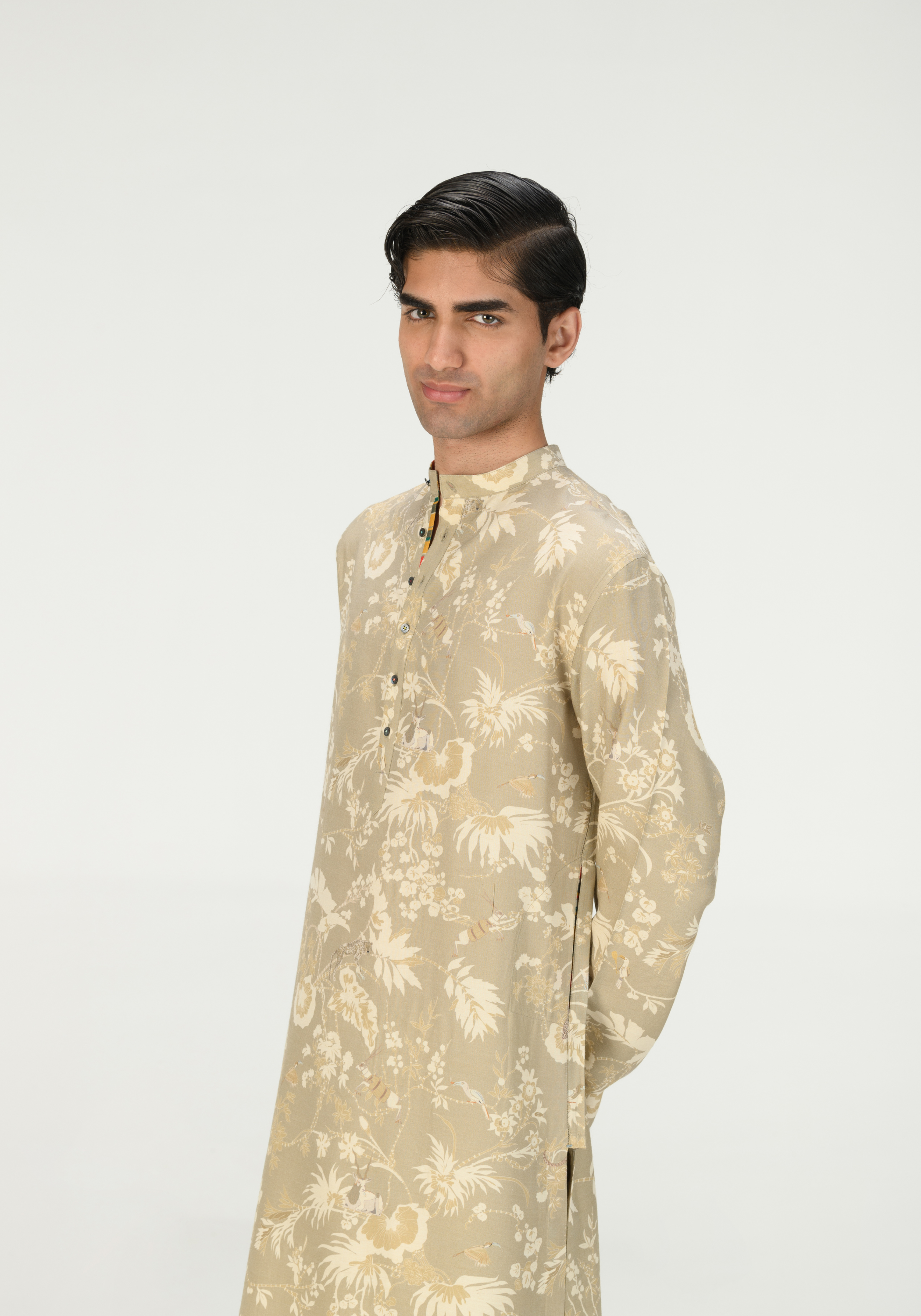 Rainforest Bade Miyan Kurta Ogrey Rainforest Muga Satin Silk