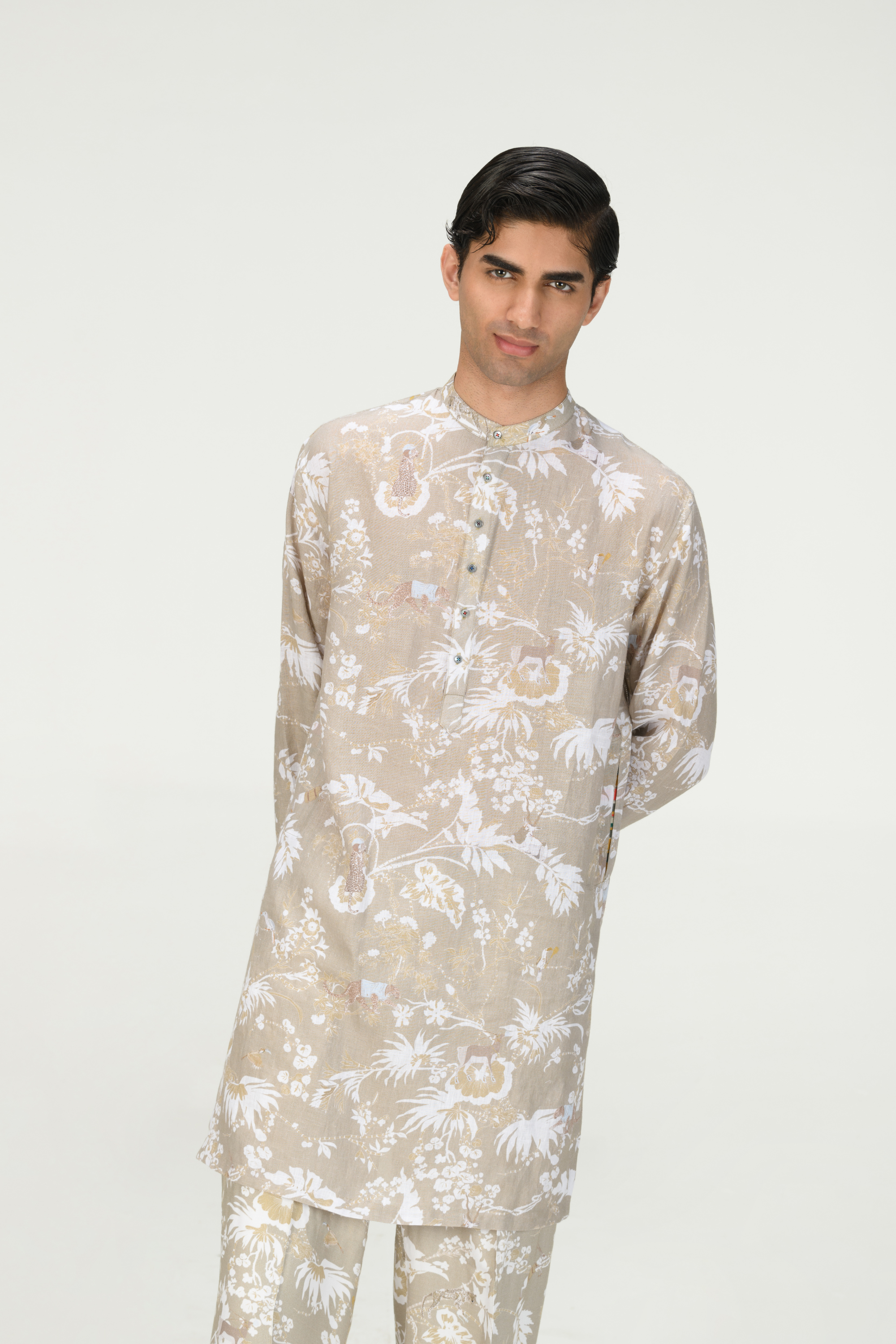 Rainforest Chhote Miyan Kurta Oyster Grey Linen