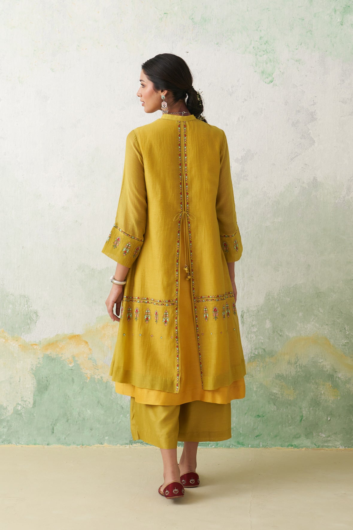 Lime Green Thin Chanderi Multicolour