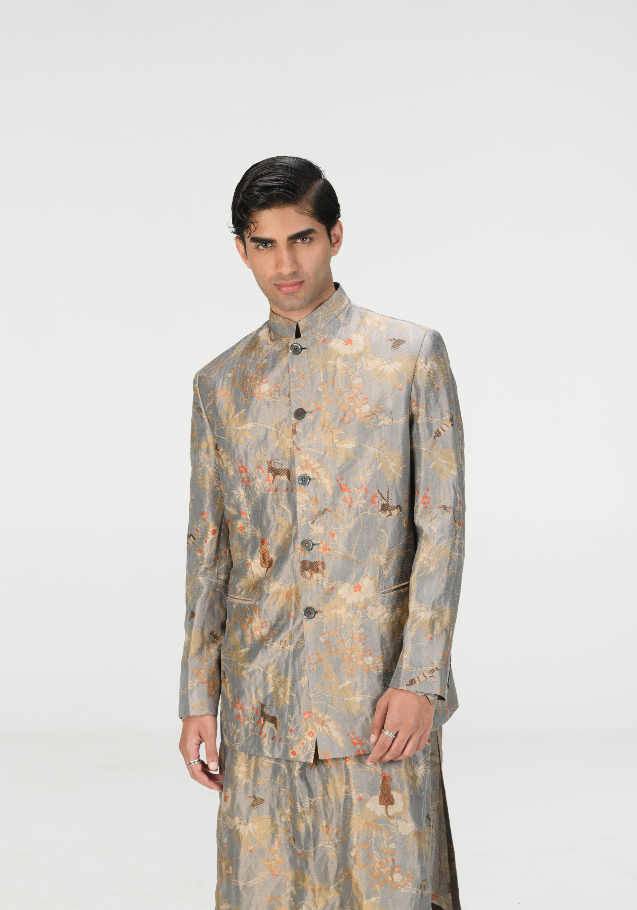 Rainforest Bandhgala Mcloud Silk Brocade Zig Zag