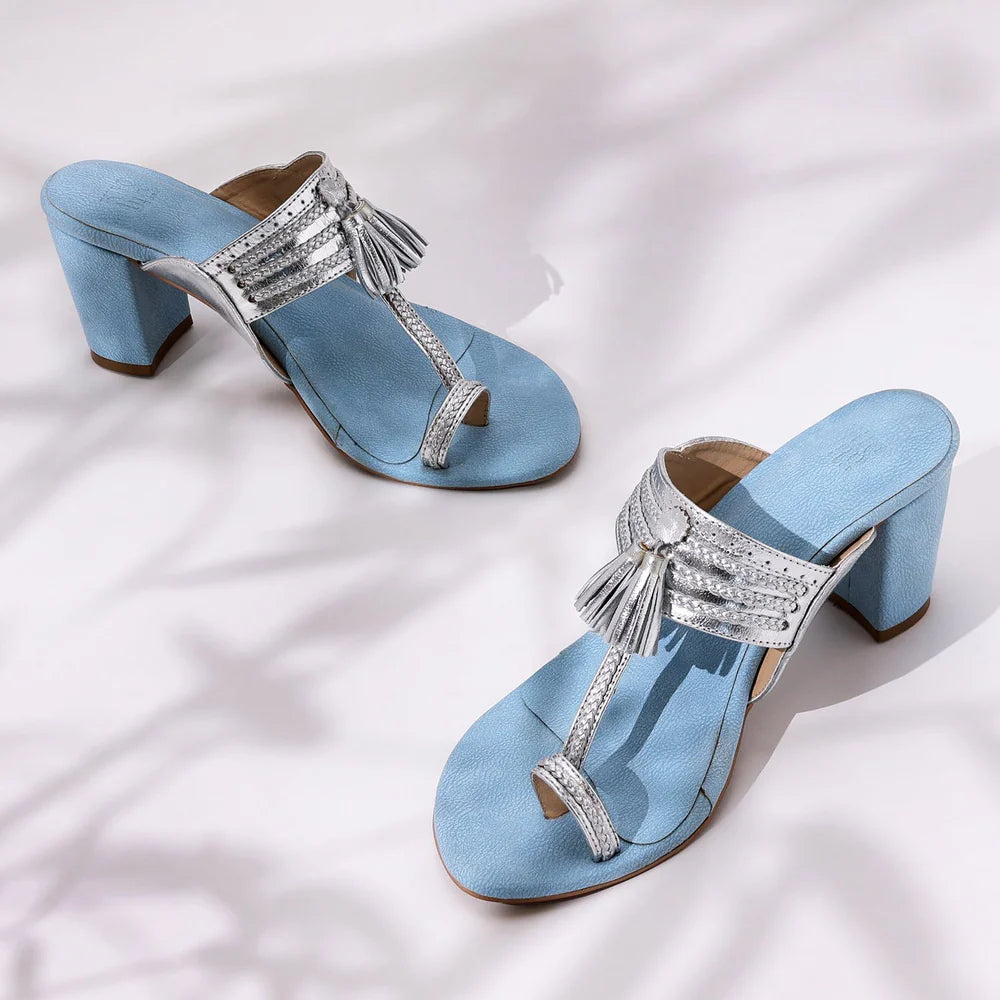 Silver & Blue Kolhaprui Heel