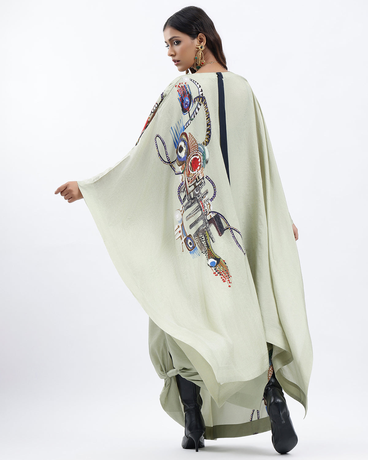 Cape With Lungi Skirt And Crop Top