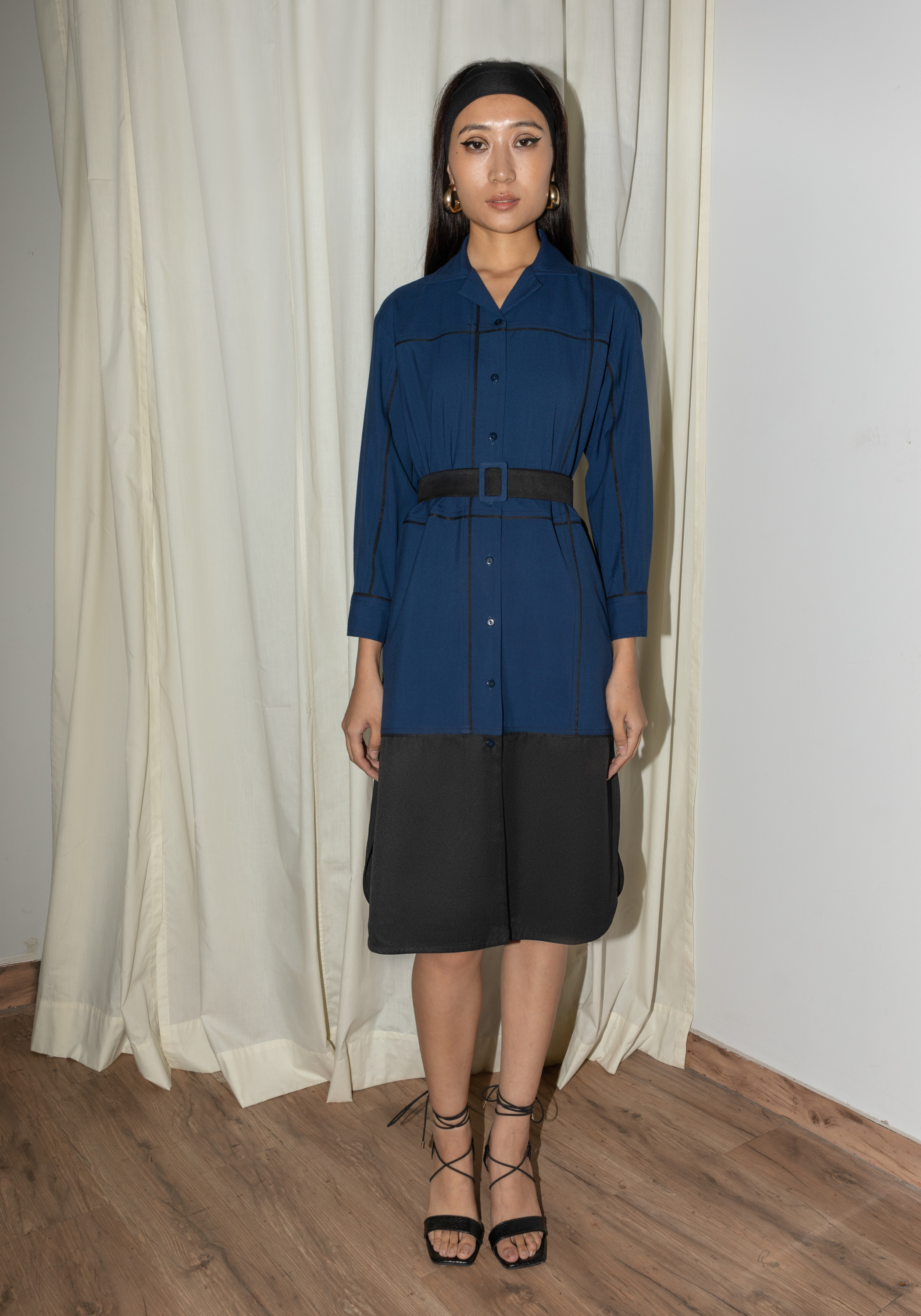 Colourblocked Broken Fence Shirt Dress