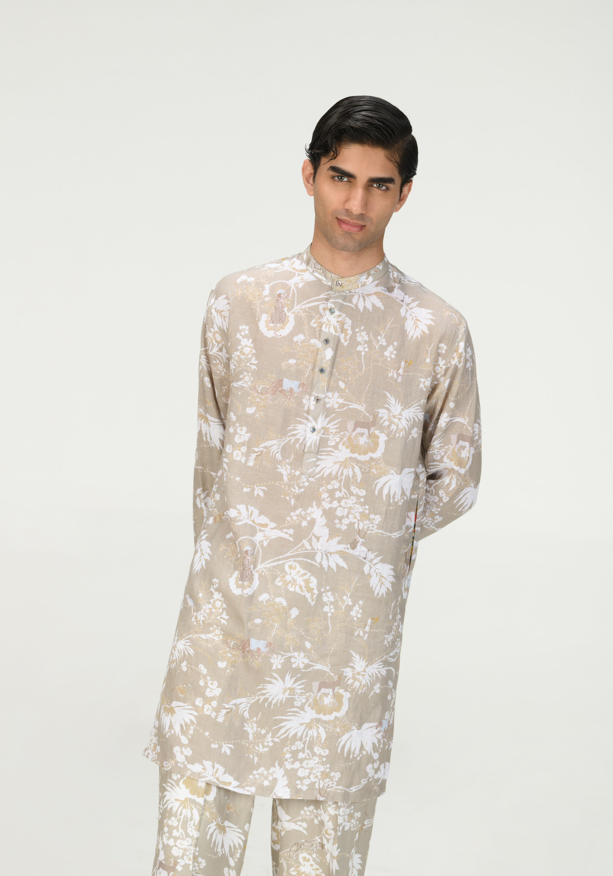 Rainforest Chhote Miyan Kurta (Raw Edge) Ogrey Rainforest Linen