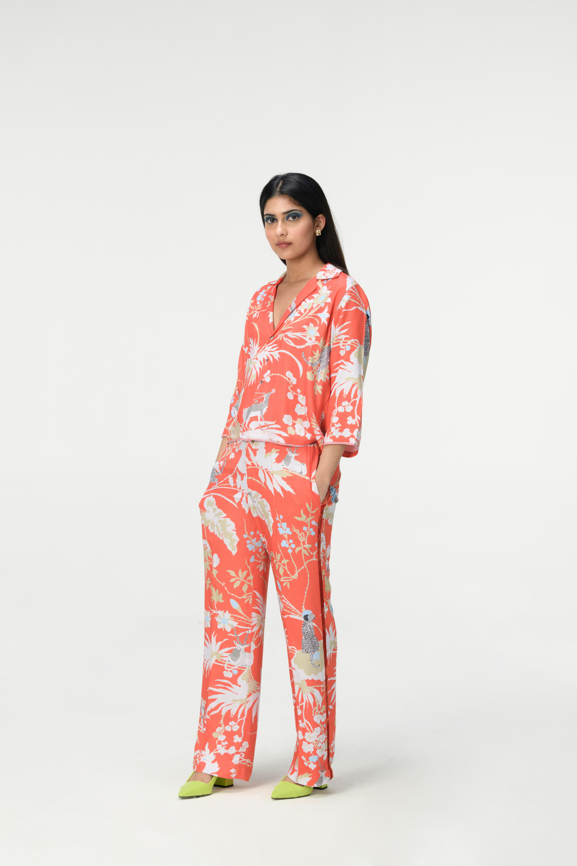 Rainforest Pyjama Pant Coral Cotton Silk Twill