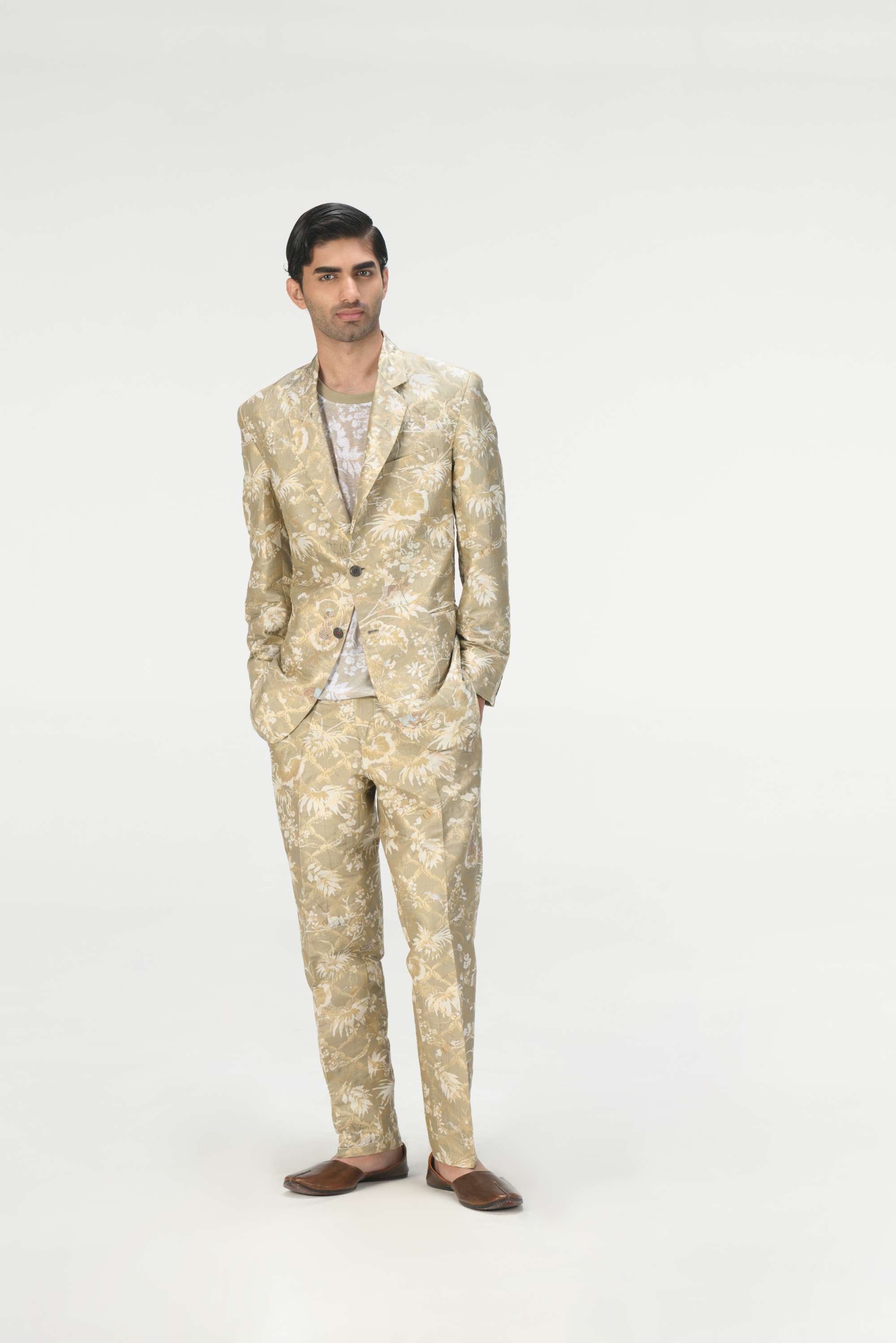 Rainforest Rana Blazer Oyster Grey Silk Brocade