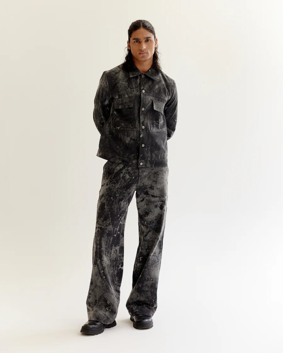 Skin Textured Batik Denim Jacket