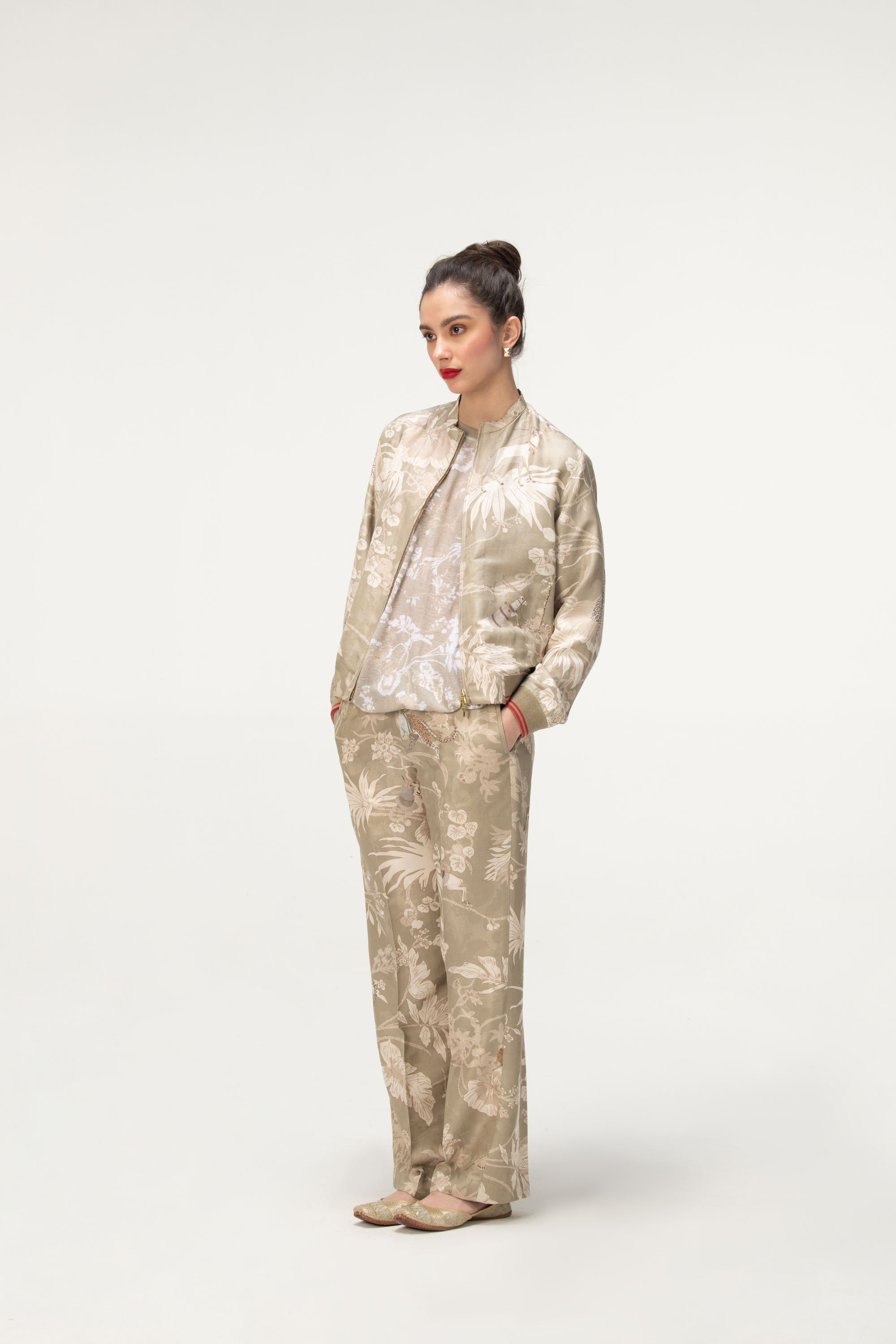 Rainforest Janbaaz Bomber Jacket Oyster Grey Silk Damask