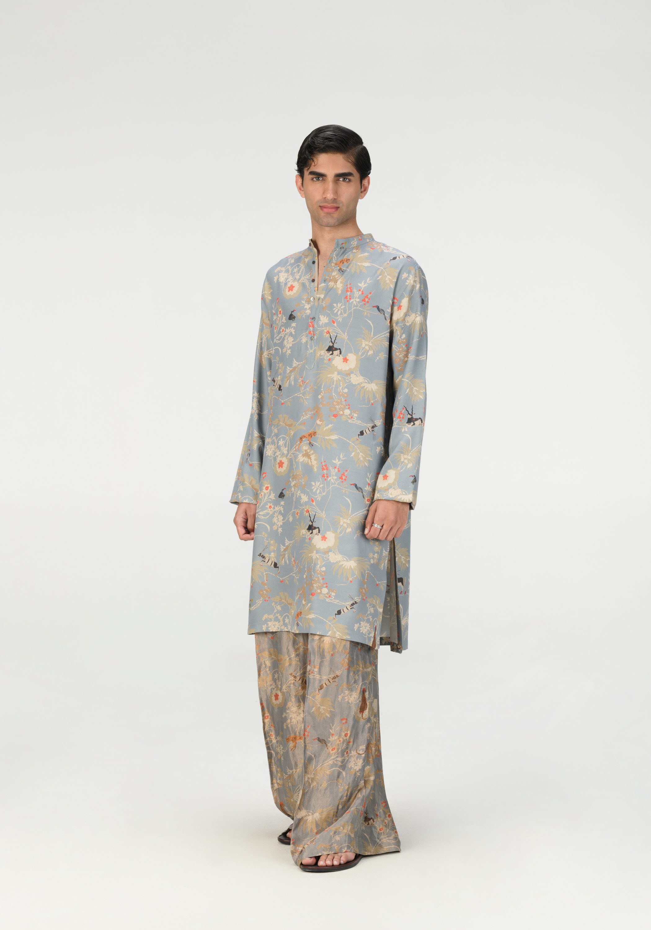 Rainforest Bade Miyan Kurta Mcloud Muga Satin Silk