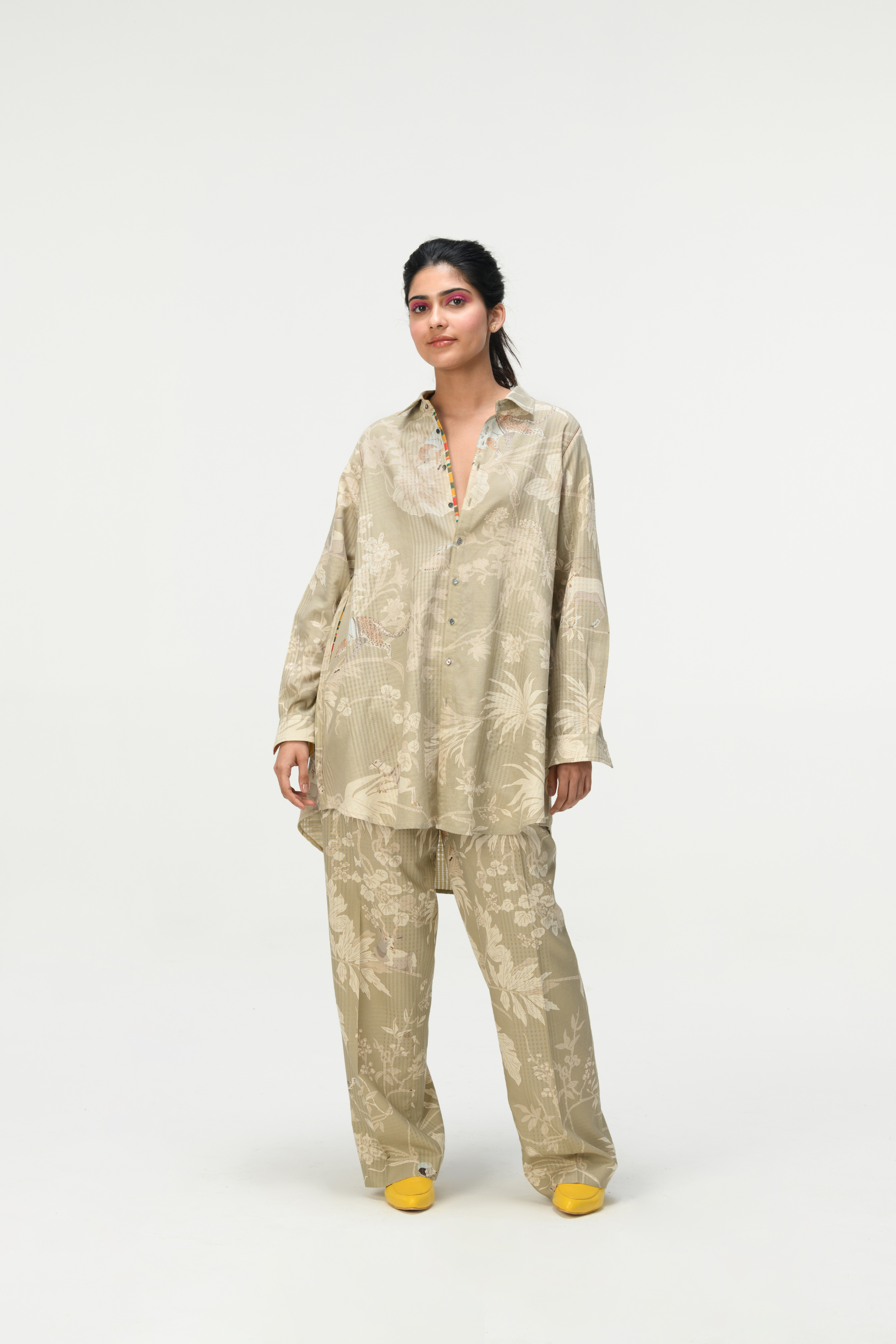 Rainforest Oversized Shirt Oyster Grey Cotton Silk Check