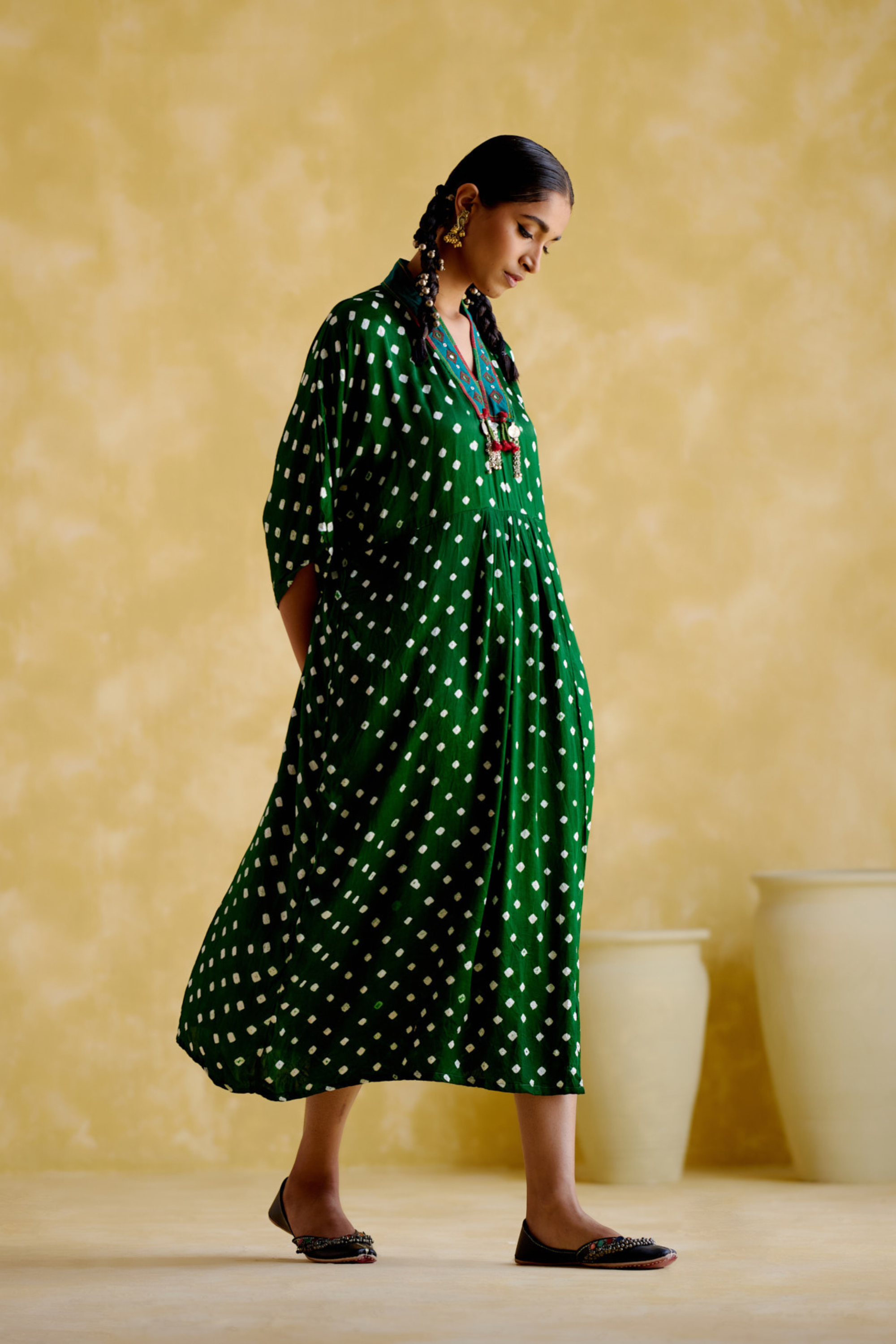 Devadarsana- green handcrafted kaftan