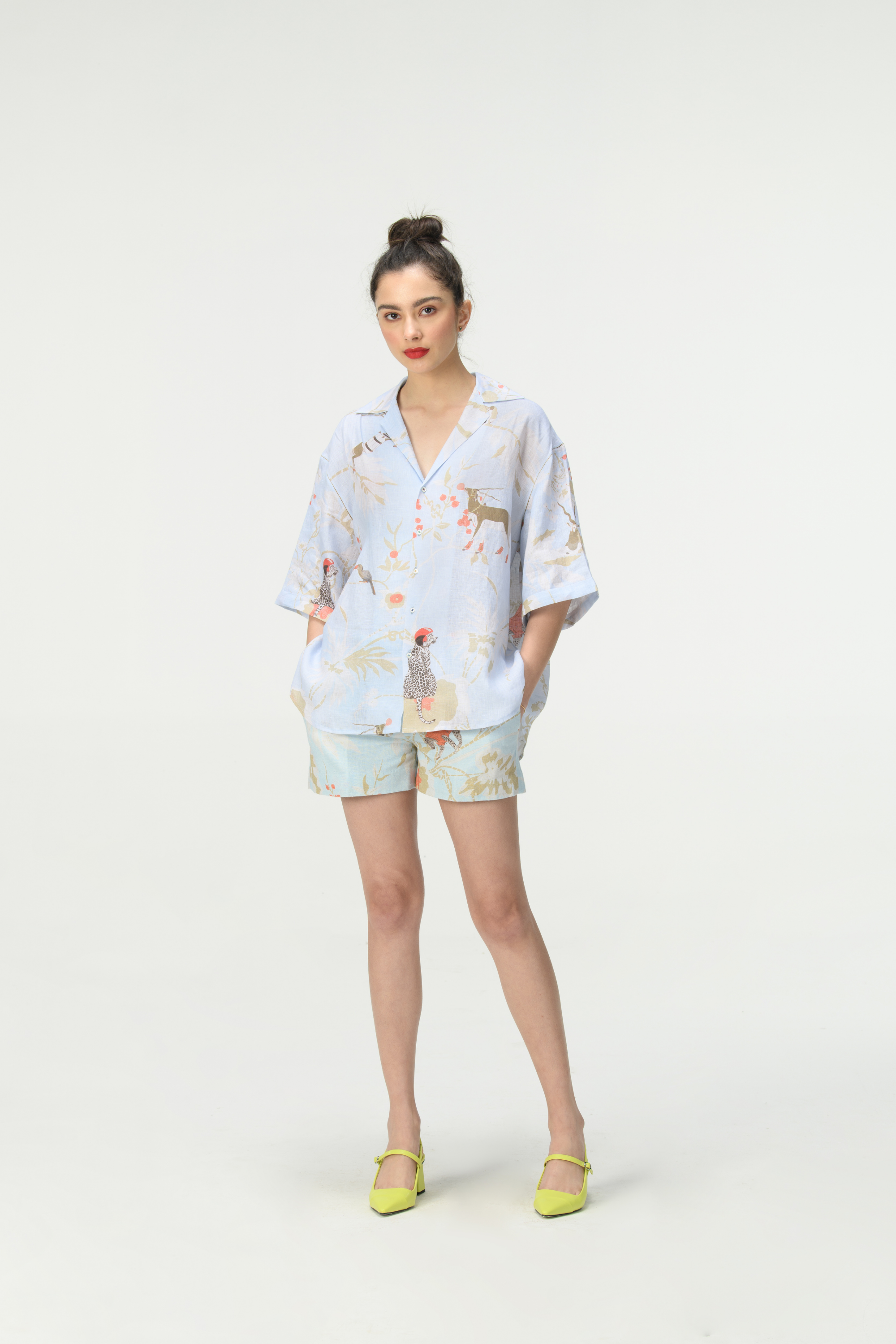 Rainforest Oversized Bush Shirt Ice Blue Linen