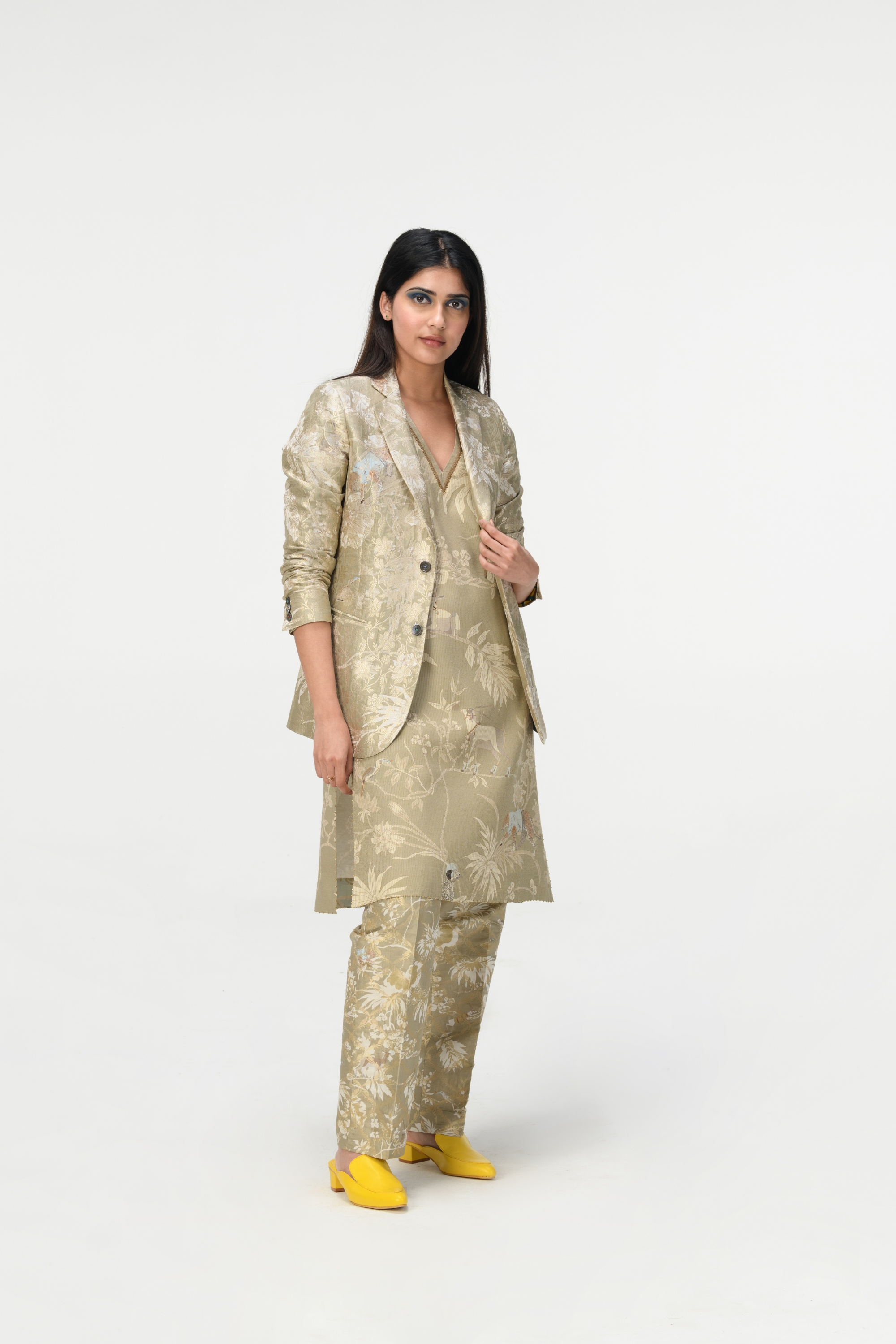 Rainforest Rana Blazer Oyster Grey Silk Brocade