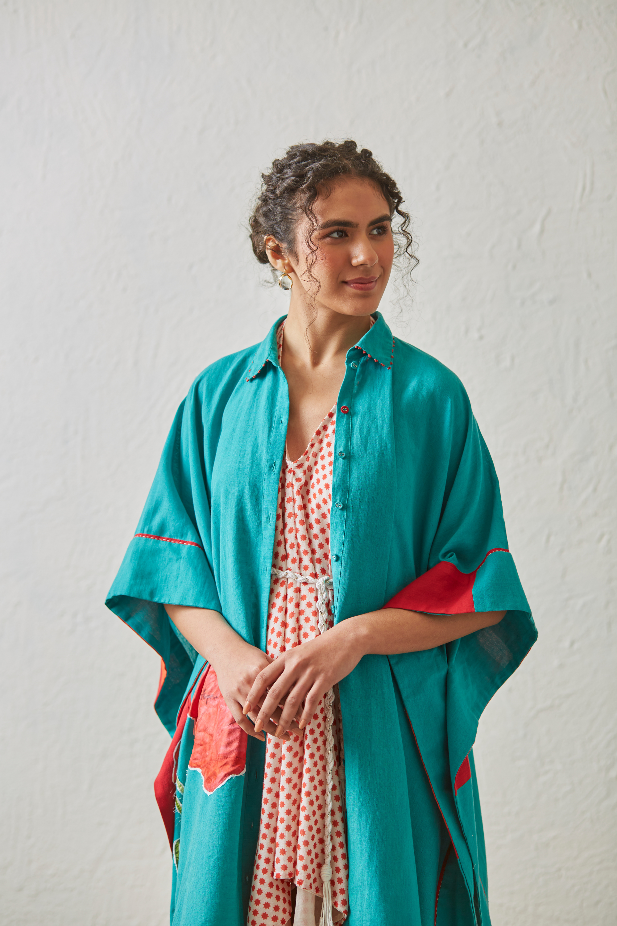 Printed Turquoise Linen Jacket