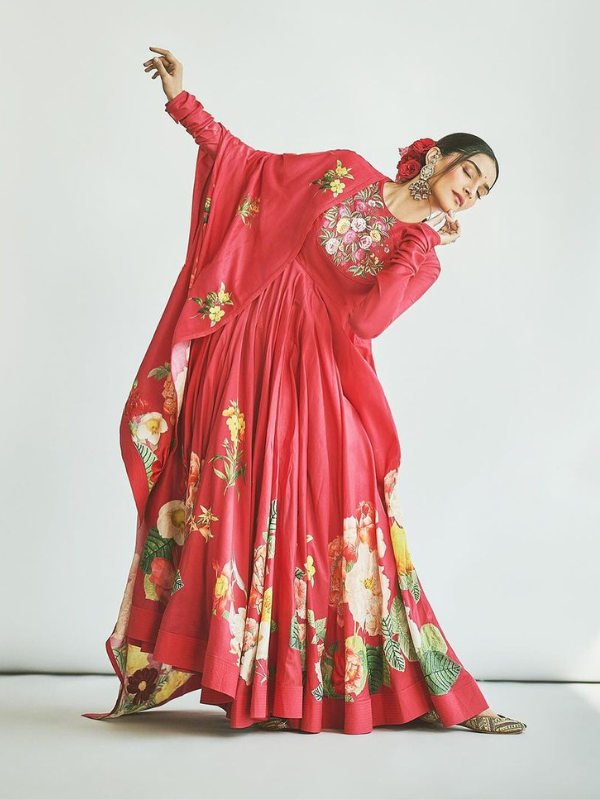 Chanderi Anarkali Set With Multicolour Print