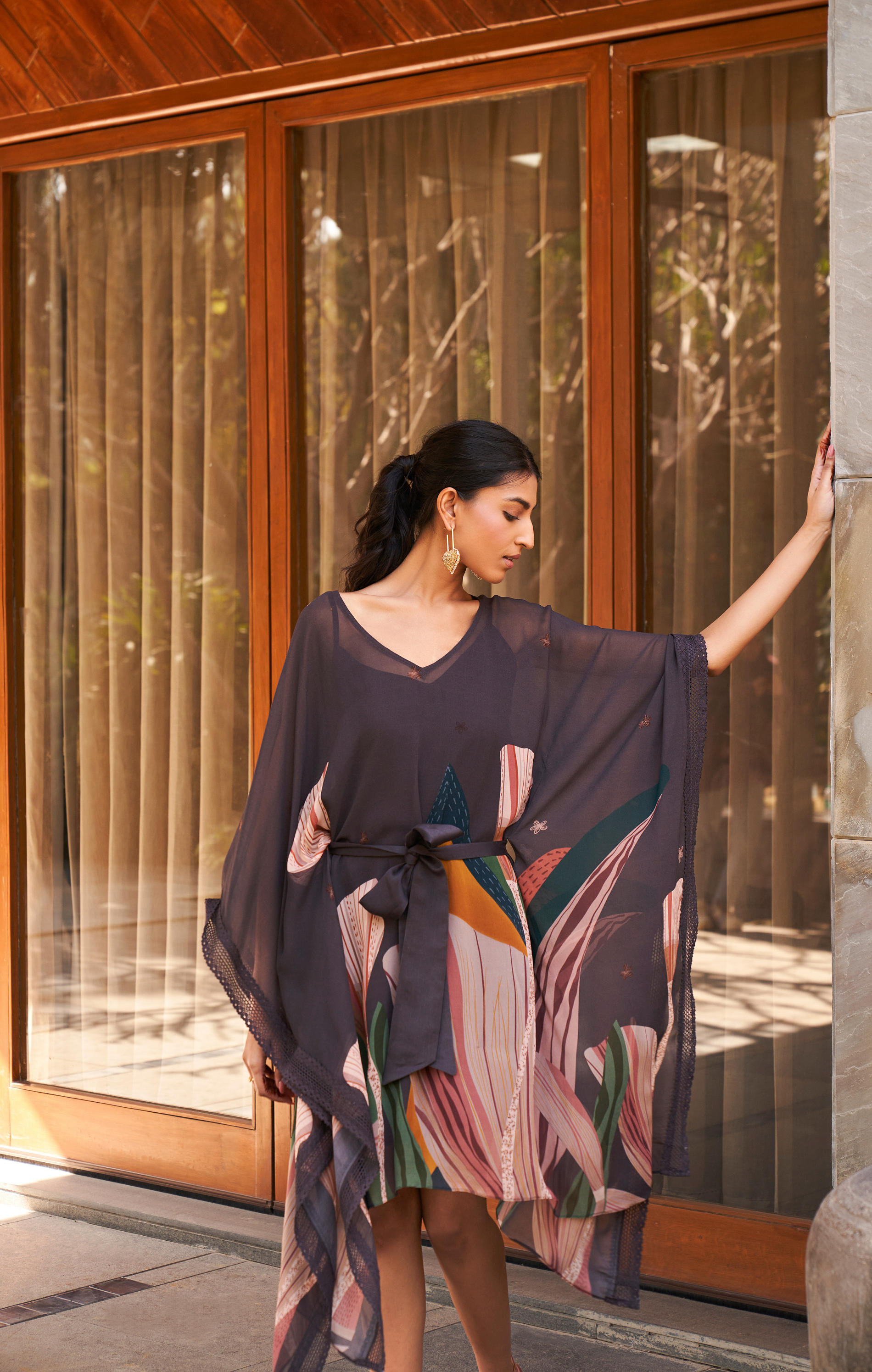 Midnight Blue Abstract Garden Kaftan
