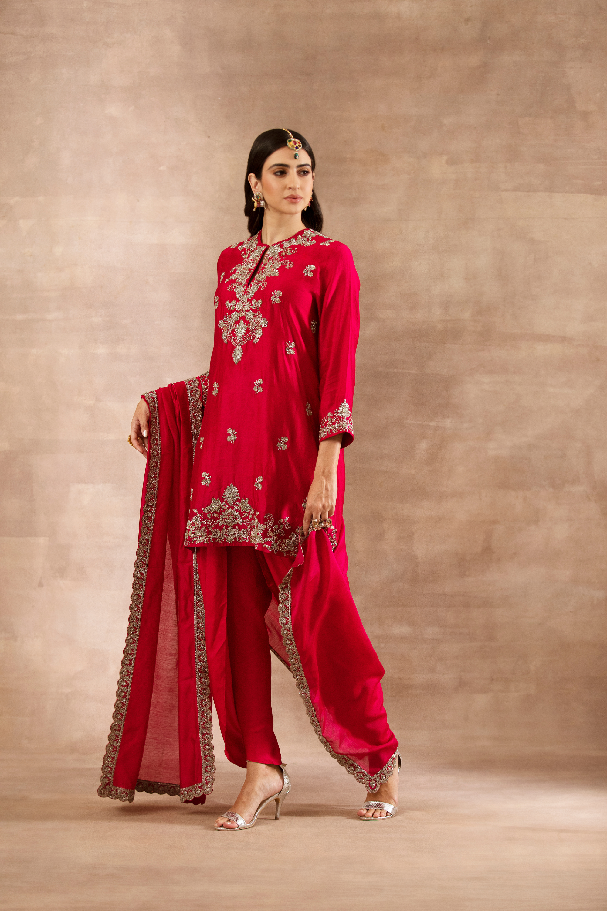 Red Embroidered Tunic Set