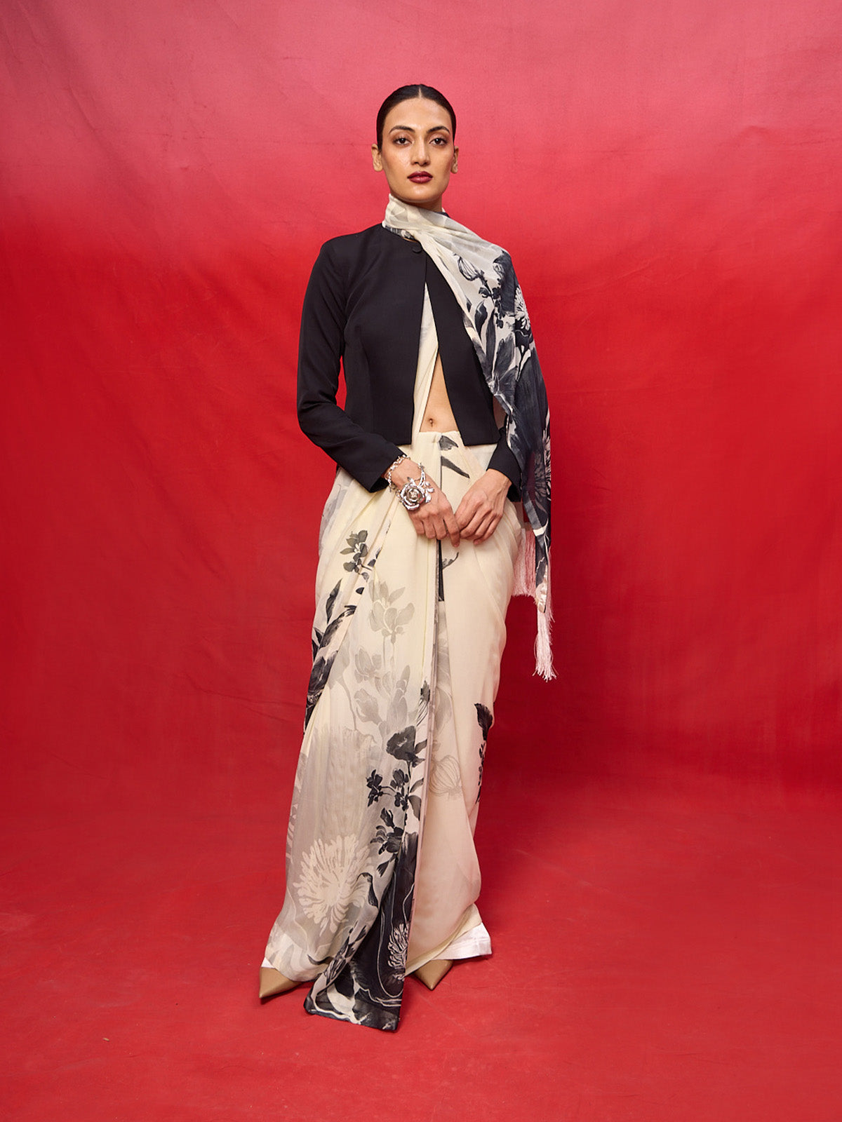 Handwoven Green Georgette Digital Print Saree