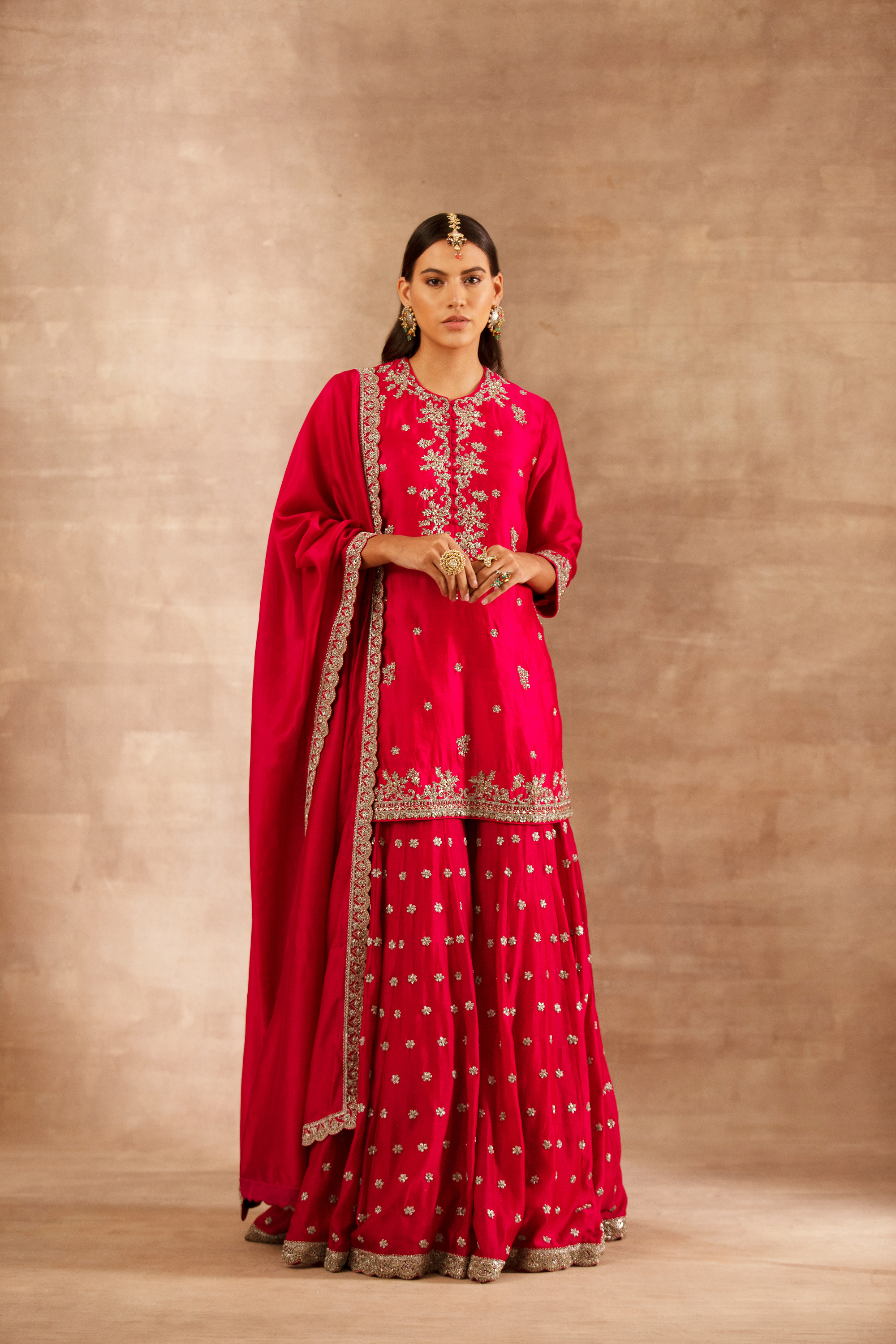 Red Embroidered Sharara Set