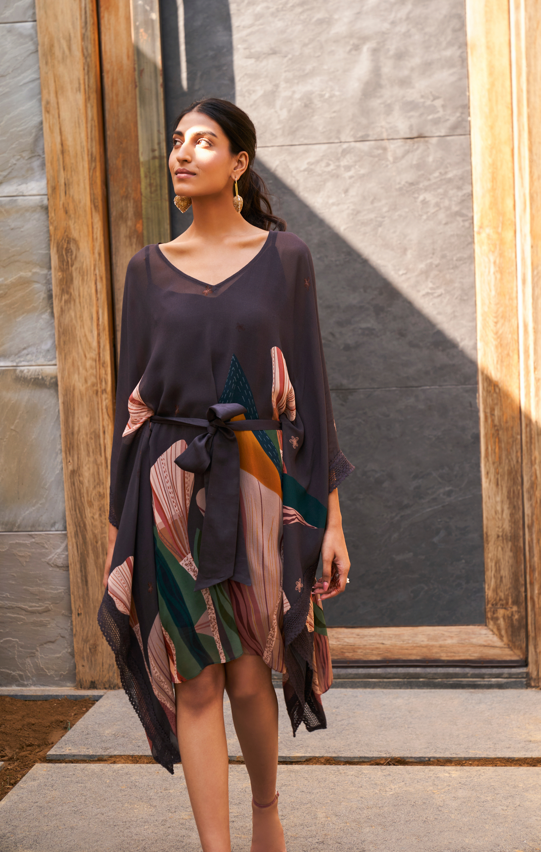 Midnight Blue Abstract Garden Kaftan