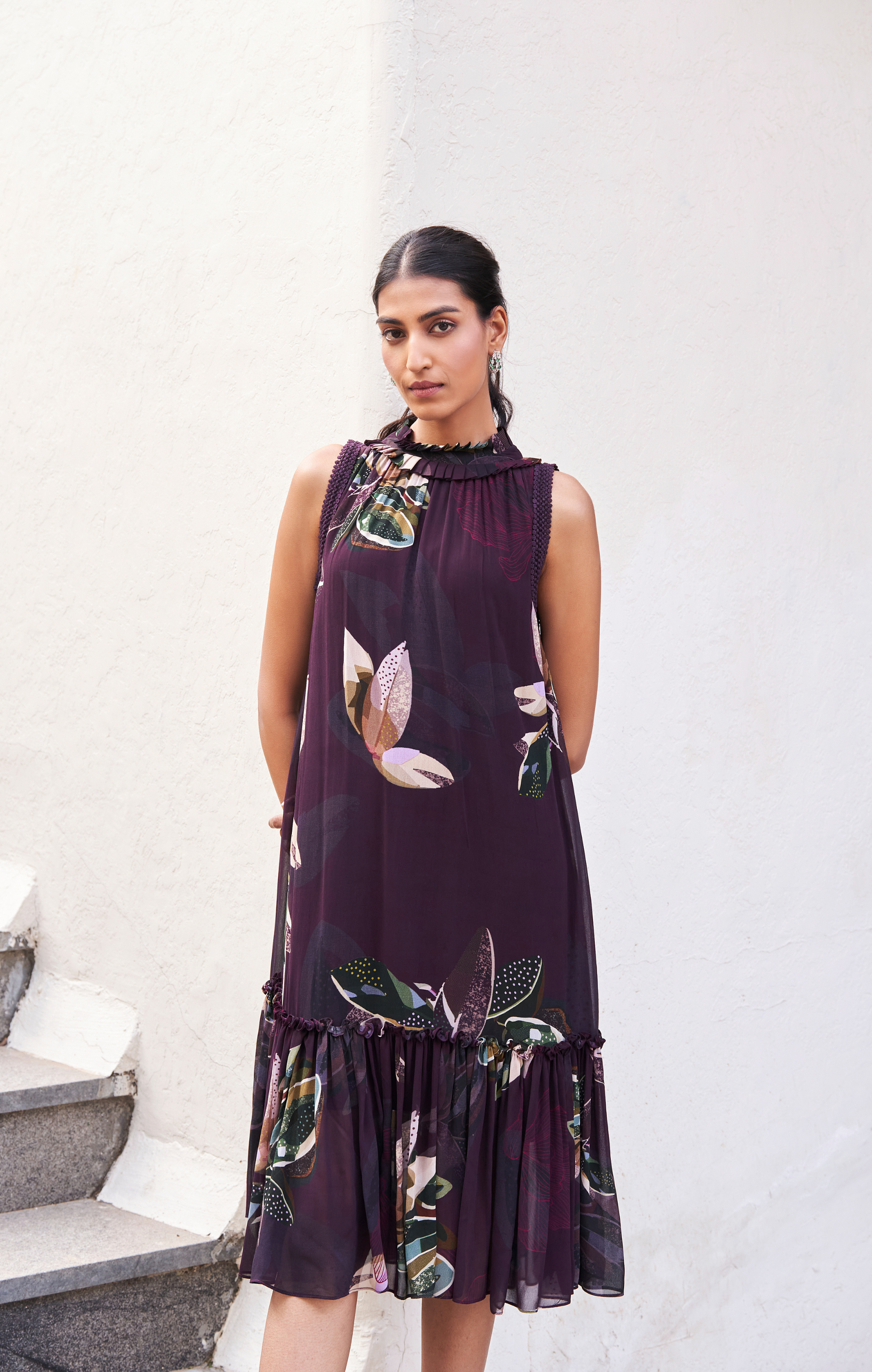 Botanical Leaf Tiered Dress