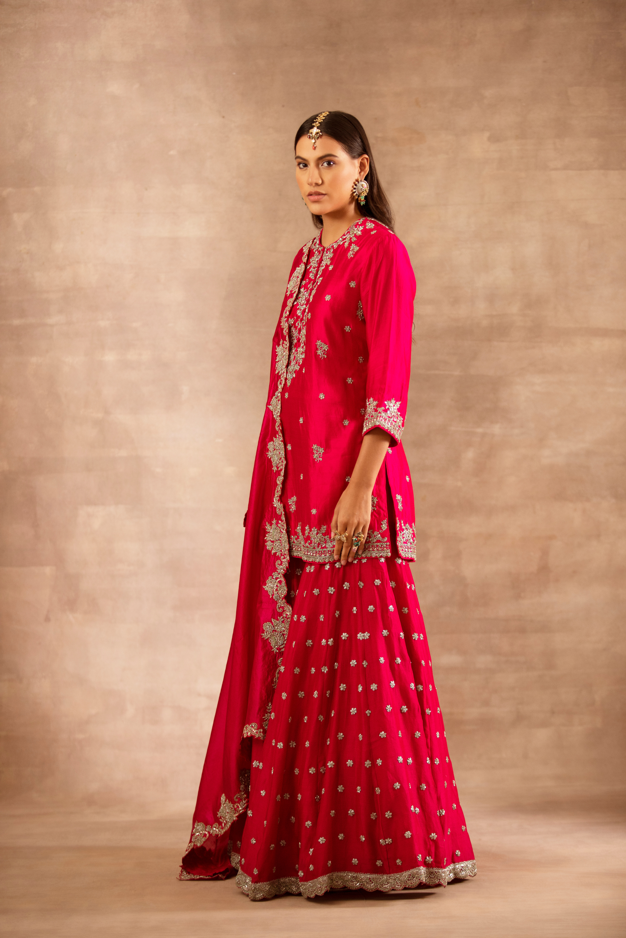 Red Embroidered Sharara Set